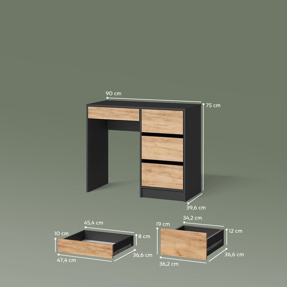 Livinity® Schminktisch Imola, Anthrazit/Goldkraft Eiche/Goldkraft Eiche, ohne Spiegel (1-St)