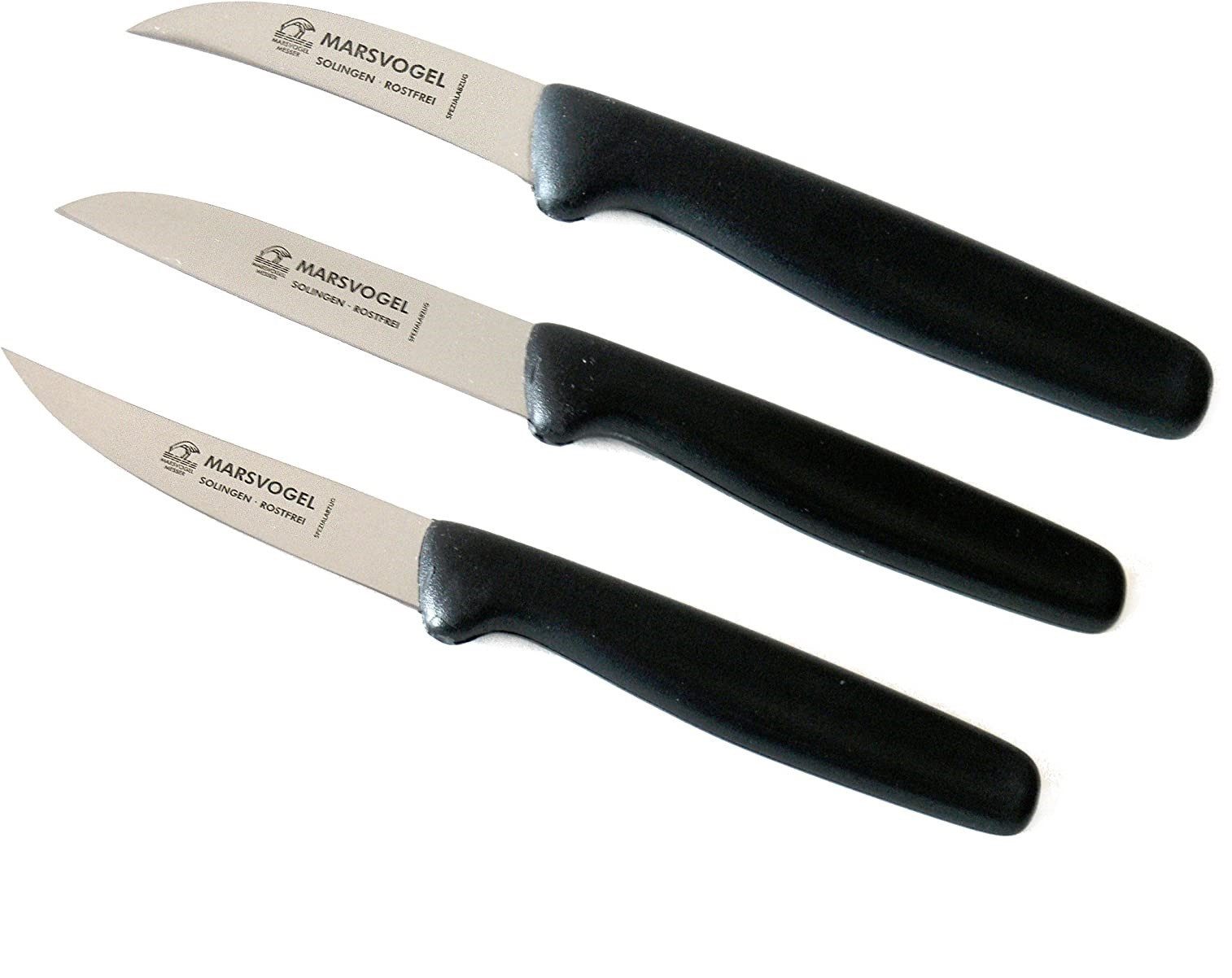 Marsvogel Universalküchenmesser Schälmesser Set 3 tlg. Solingen - gebogen, gerade, rückenspitz
