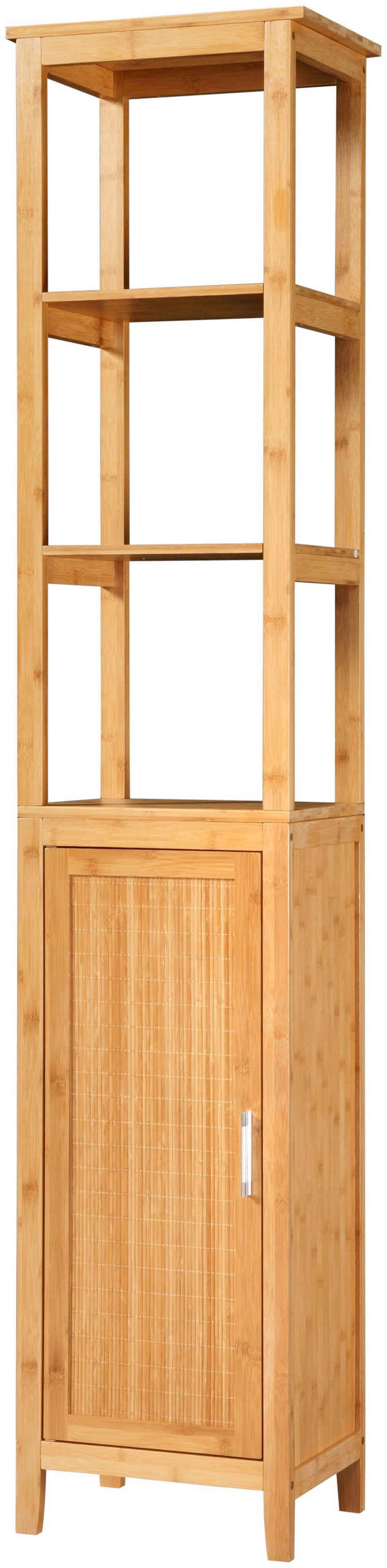welltime Hochschrank Bambus New Bambus, B: 40cm, Badezimmerschrank mit offenen & geschlossenen Fächern
