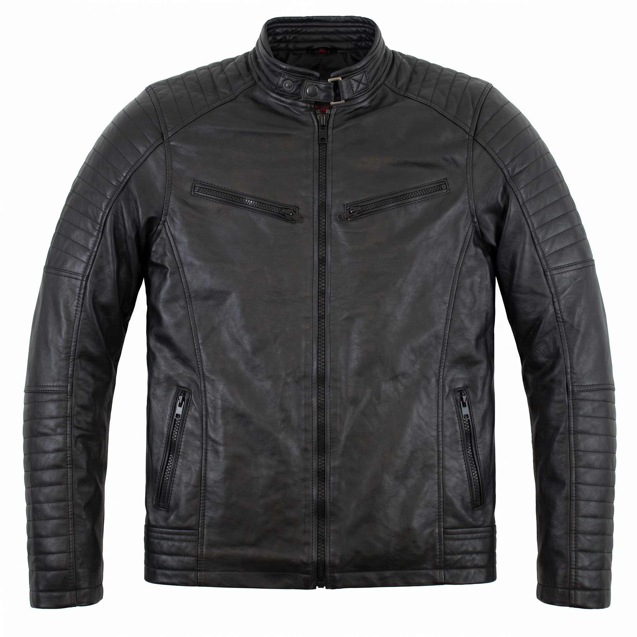 MDM Bikerjacke Herren Kunstlederjacke im Bikerstil Schwarz mit Steppungen Gesteppte Kunstlederjacke im Bikerstil mit Slim Fit Passform – Bild 5 von 5
