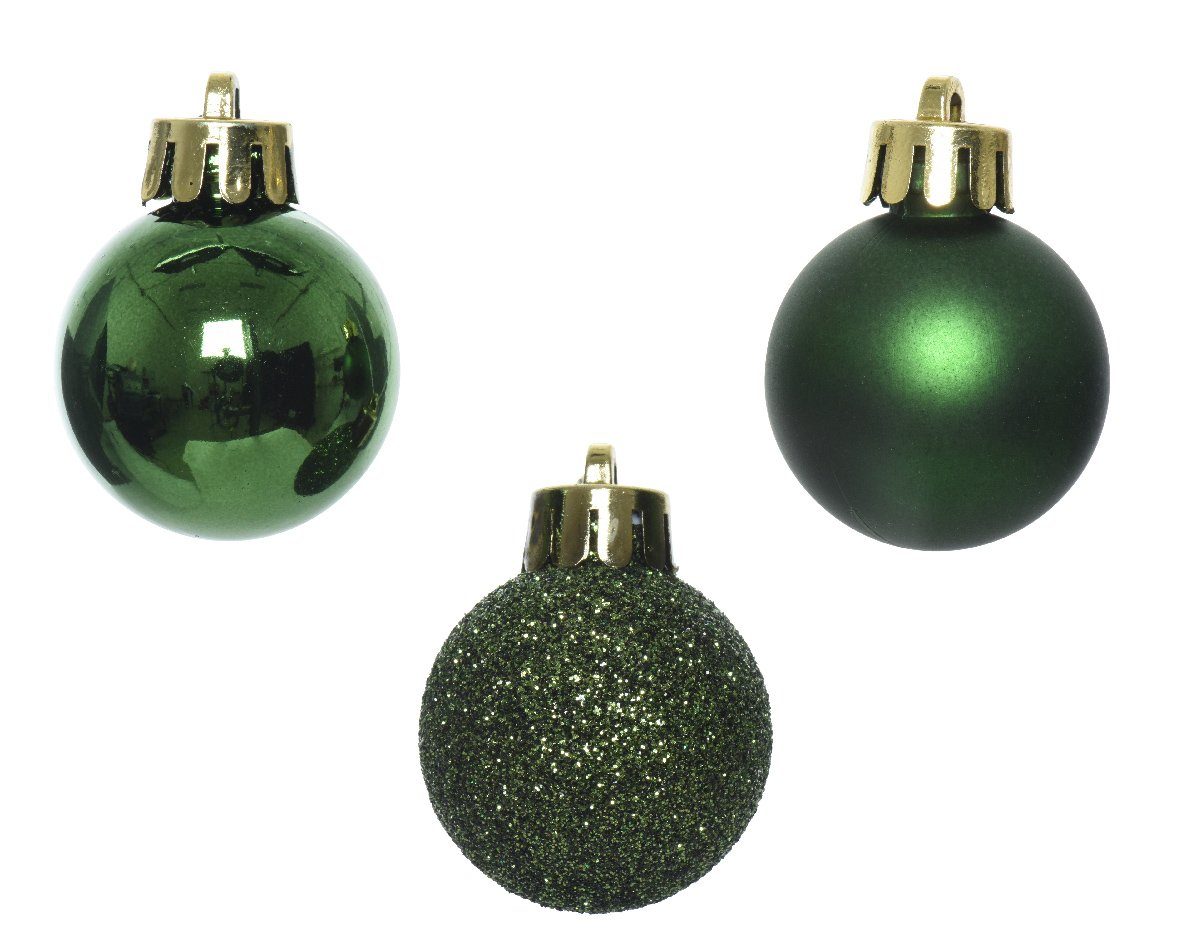 Kaemingk Weihnachtsbaumkugel, Weihnachtskugeln Kunststoff 3cm 14er Set - Piniengrün