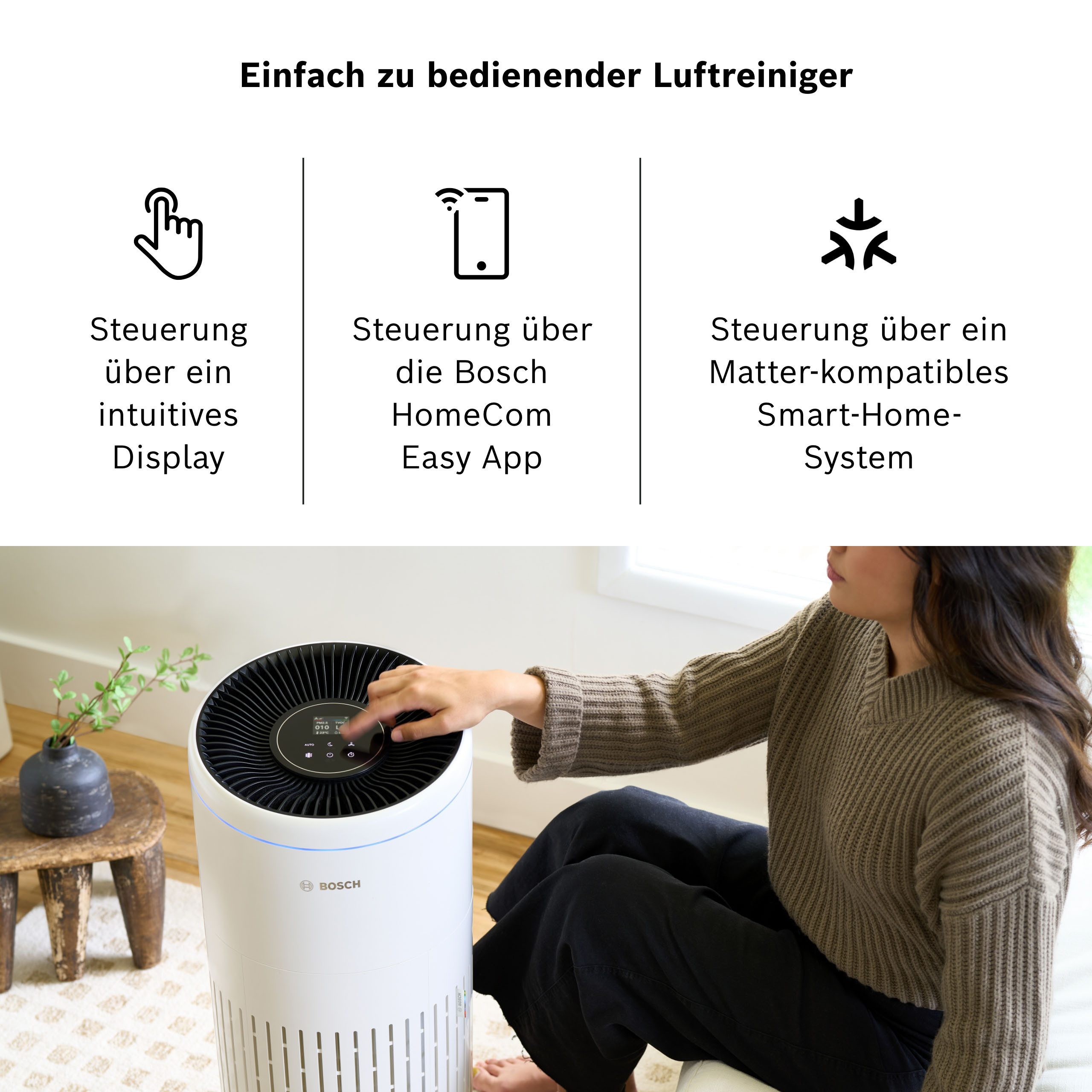 BOSCH Luftreiniger Air 6000i, leistungsstark und mit App-Steuerung, für 125 m² Räume, mit 4-in-1 Luftfilter und Temperatur- und Luftfeuchtigkeits-Sensor