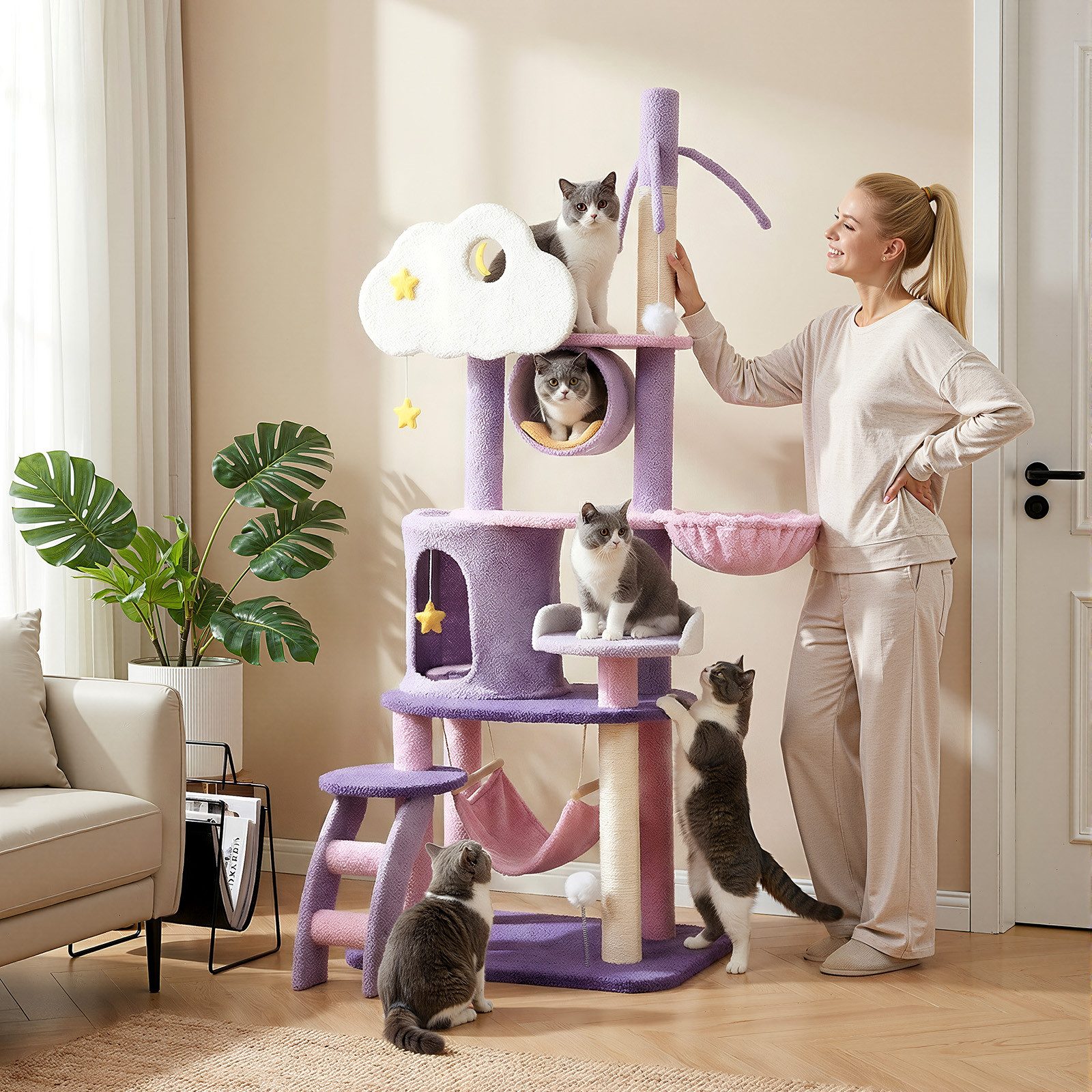 oyajia Kratzbaum 160 cm (H), Plüsch Kletterbaum Katzenbaum