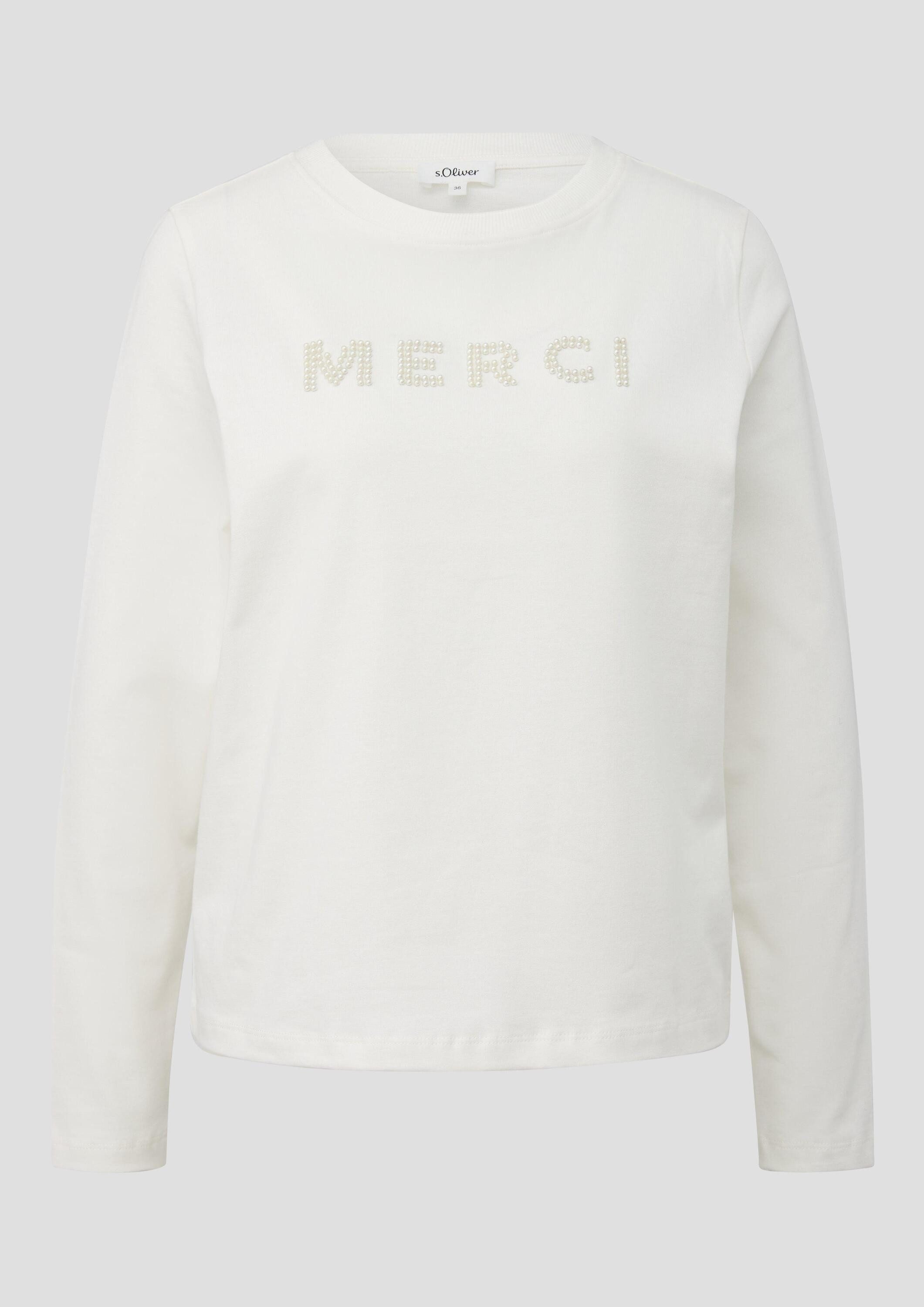 s.Oliver Langarmshirt T-Shirt Longsleeve mit Perlenschriftzug