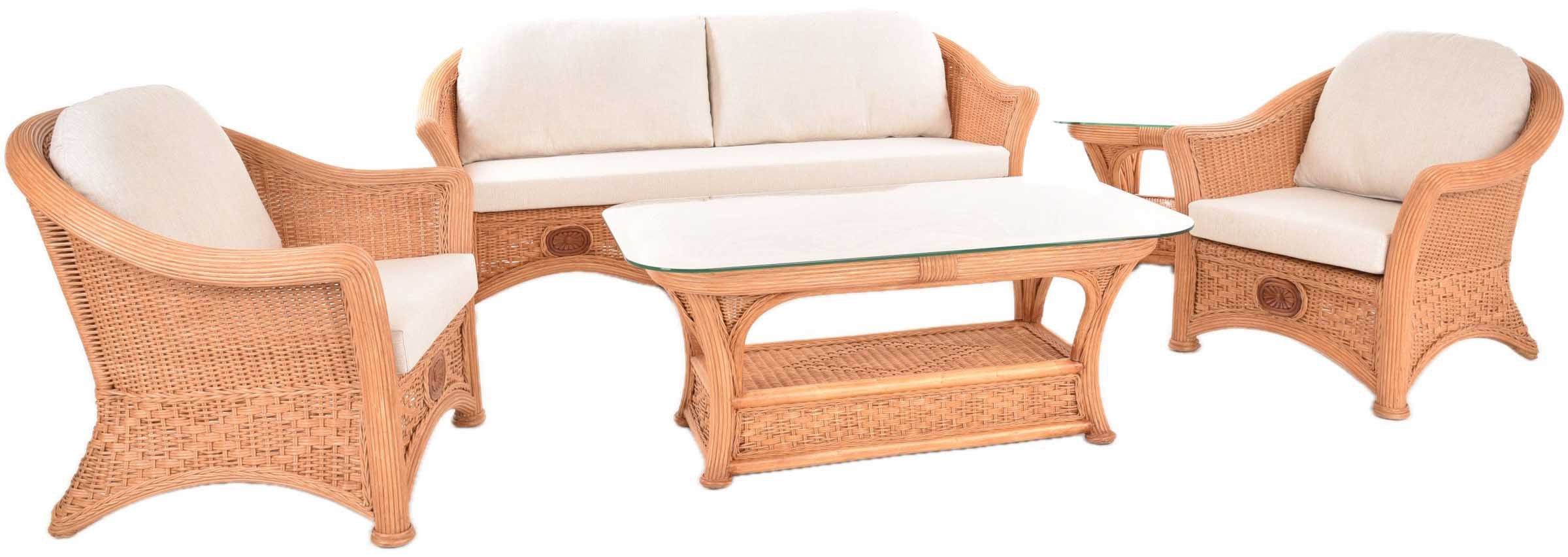 Krines Home Sitzgruppe Edle Rattangarnitur Lorde Wintergarten Garnitur Rattanset Rattanmöbel, (5-tlg., 2x Sessel, 1x Dreisitzersofa, 1x Tisch, 1x Ecktisch), Wohnzimmerset Wohnzimmer Rattanset Rattanmöbel für 5 Personen