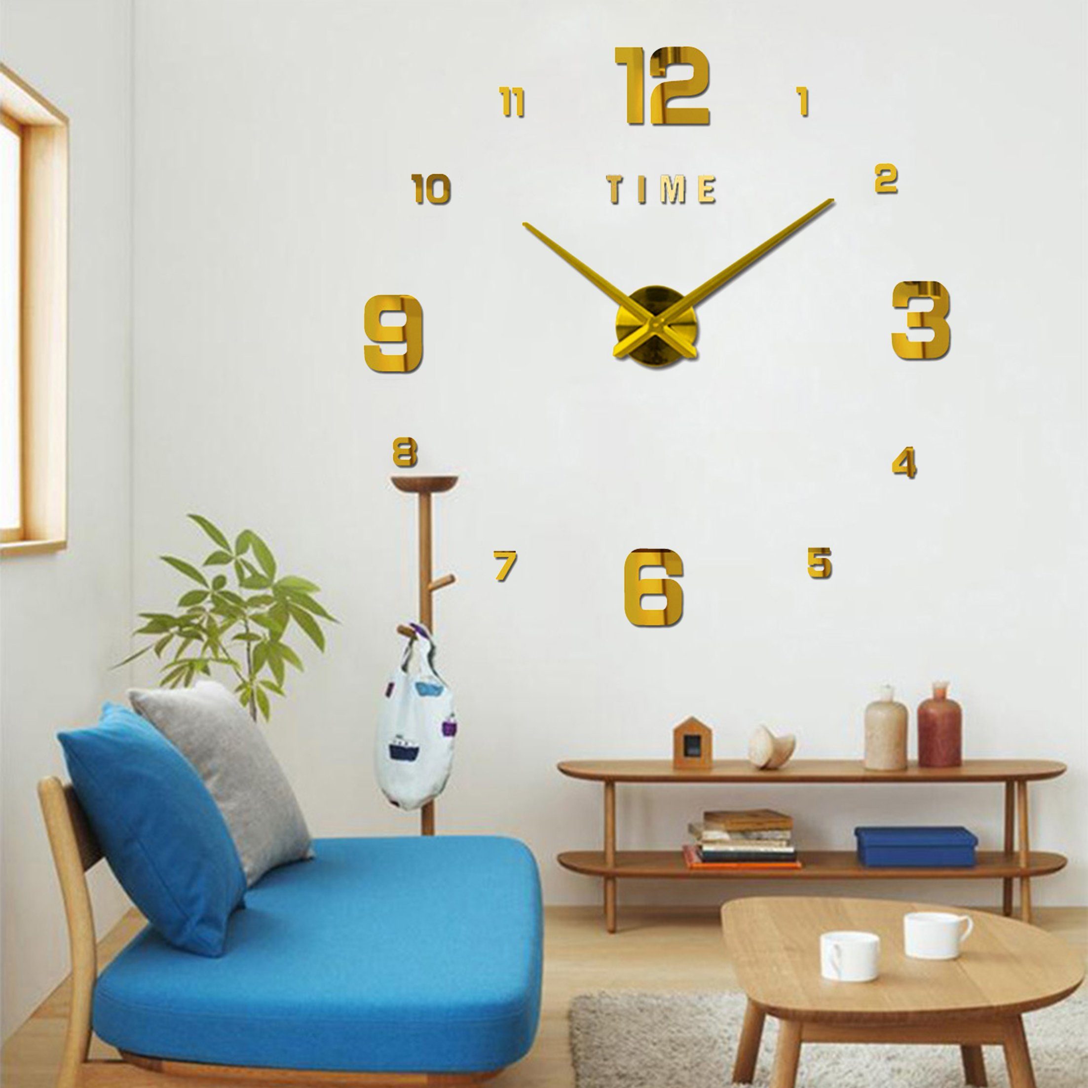 Dedom dekorative cm-120 cm (Geeignet Wanddekoration) 3D-Wanduhr,DIY-Wanduhr,Große Wanduhr Zuhause Große für Digitaluhr,100 Wohnzimmer, Schlafzimmer Gold