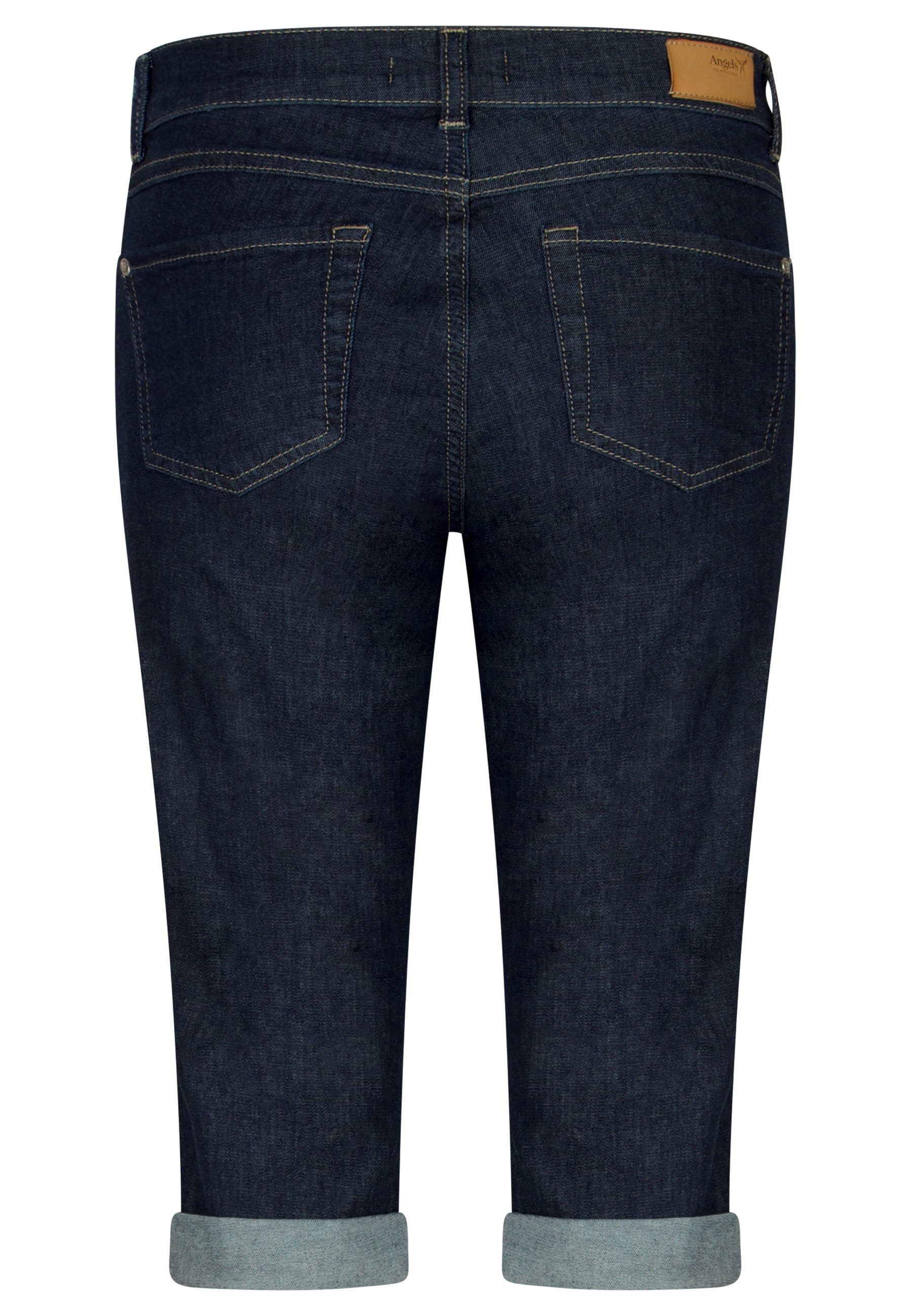 Label-Applikationen Used-Look blau mit Jeans 5-Pocket-Jeans mit TU ANGELS Capri