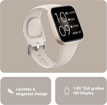 BingoFit Smartwatch (1,83 Zoll, Android iOS), Damen herren telefonfunktion pulsuhr schrittzähler blutsauerstoff