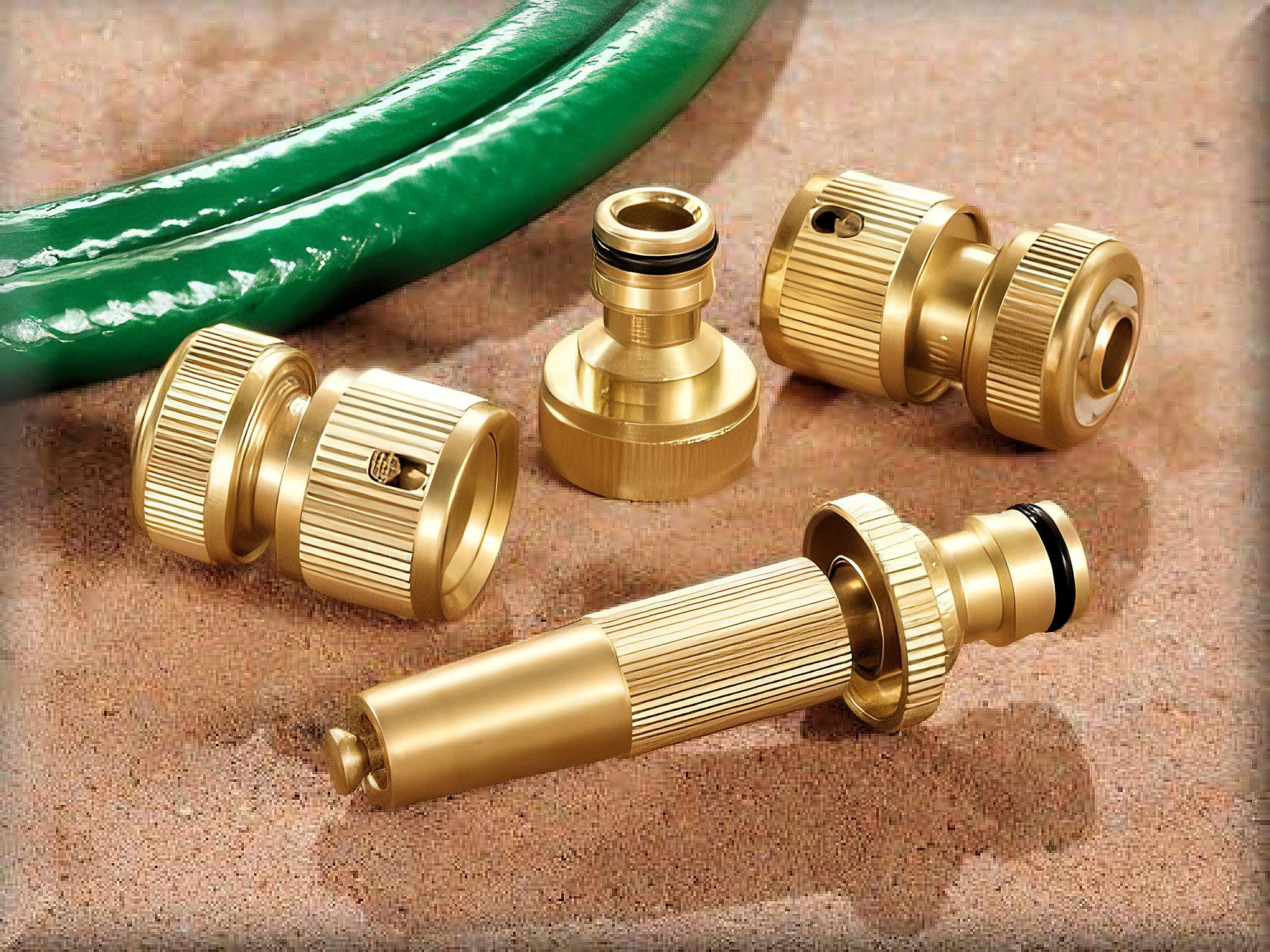 VABIONO Schlauchkupplung Messing-Stecksystem 4-teilig 3/4 Zoll mit präzisen Schnellverbindungen, (4-tlg., kostenloser Versand), Vario-Gartenspritze, Standard-Kupplung und Wasserstopp-Kupplung