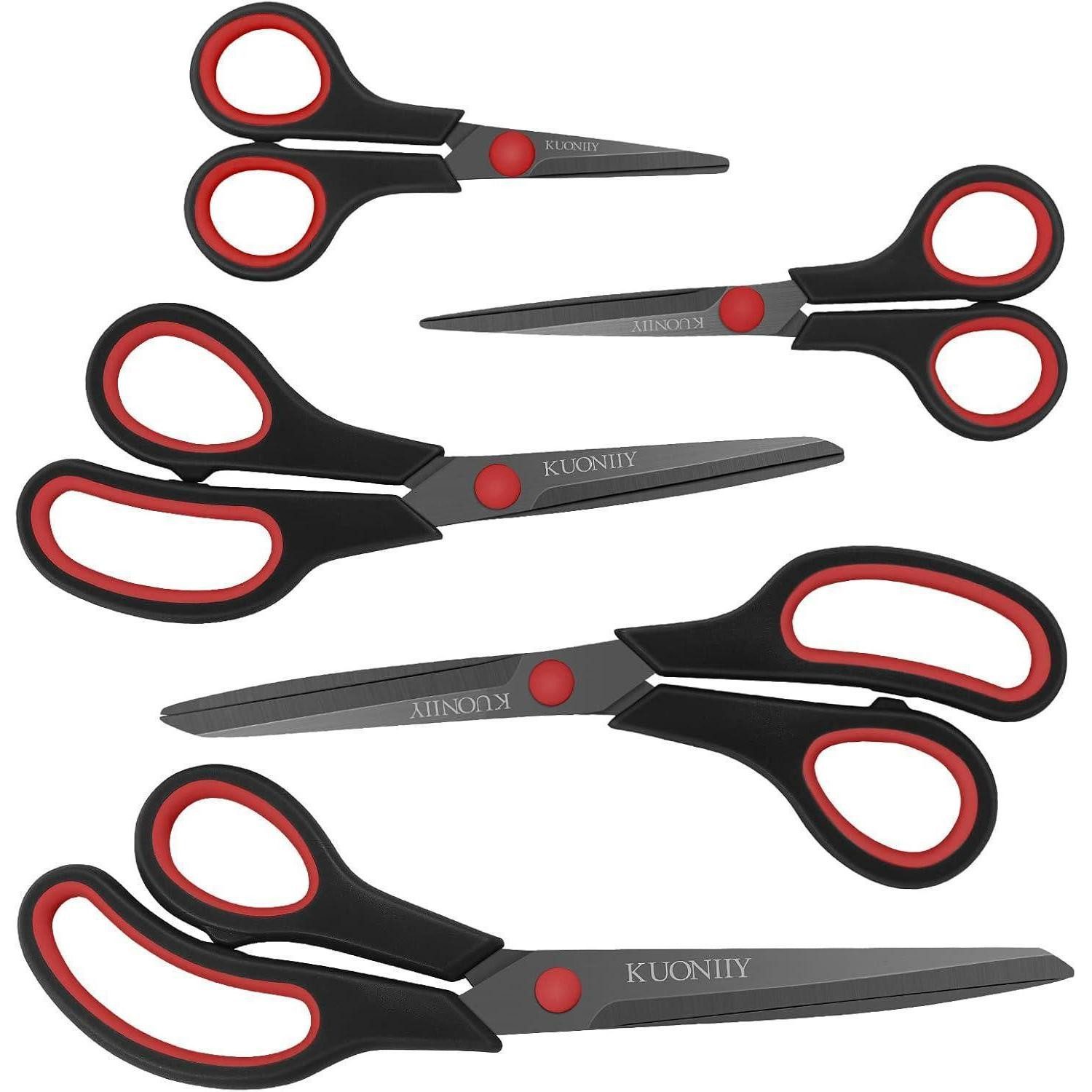 KUONIIY Scheren-Set Titanbeschichtete Scheren Set 5-teilig mit Soft-Grip-Griffen und