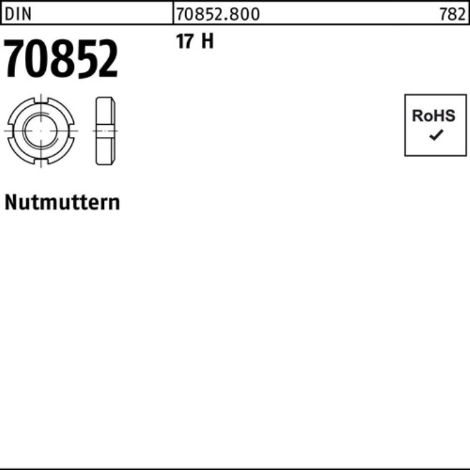 Reyher Nutmutter 100er Pack Nutmutter DIN 70852 M40x 1,5 17 H 1 Stück DIN 70852 17 H N