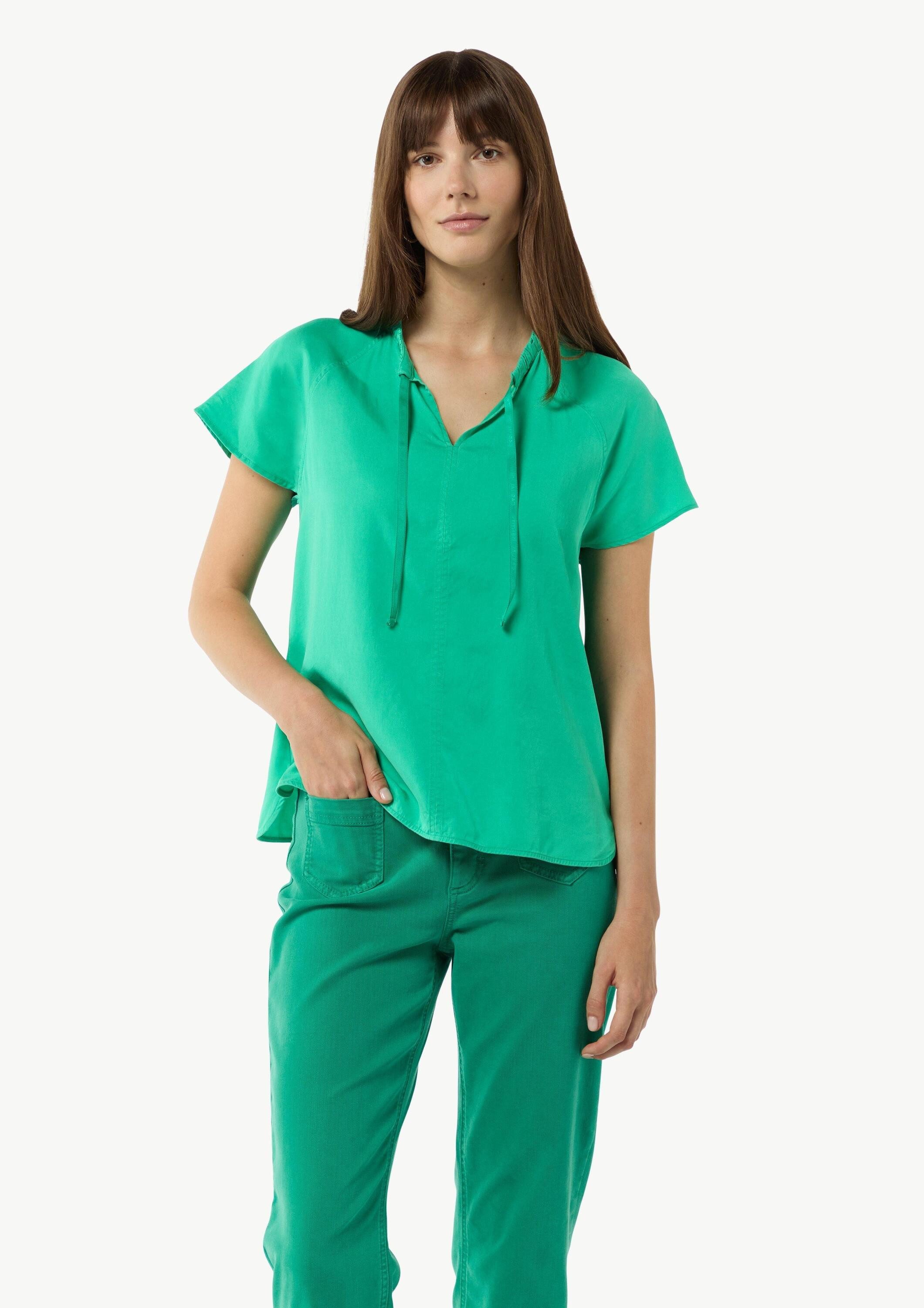 comma Kurzarmbluse Bluse Blusenshirt aus Lyocell im Relaxed Fit