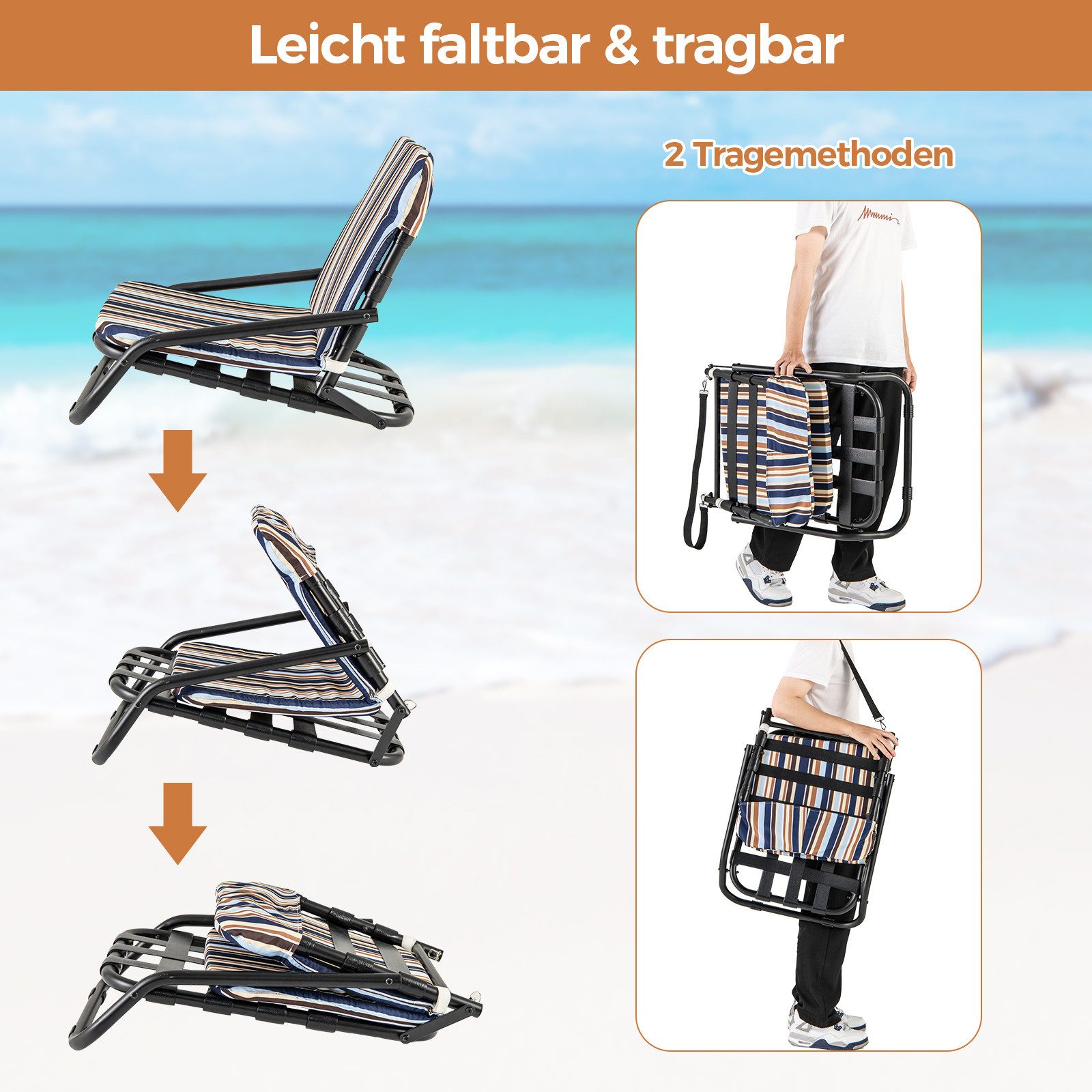 COSTWAY Campingstuhl (2 St), klappbare Strandstühle mit Kissen, Klappstühle günstig online kaufen