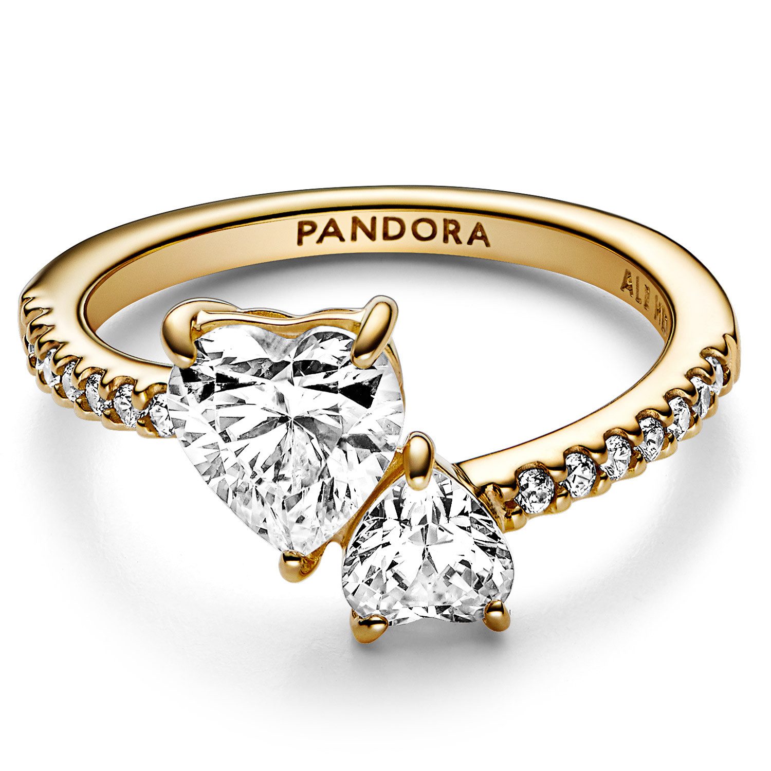 Pandora Fingerring Doppeltes Funkelndes Herz Goldfarben günstig online kaufen