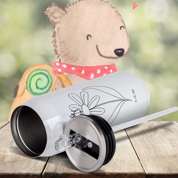 Mr. & Mrs. Panda Isolierflasche Hummel Blume - Weiß - Geschenk, Feld, Trinkflasche, Tiere, Natur, lus, Trinkhalm und klappbares Mundstück.