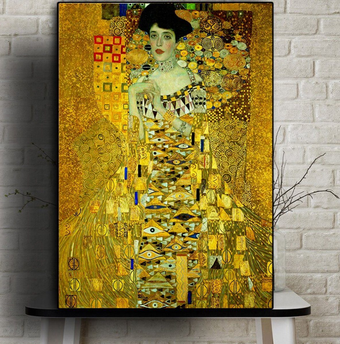 TPFLiving Kunstdruck (OHNE RAHMEN) Poster - Leinwand - Wandbild, Gustav Klimt - Goldene Frau - (Motiv in verschiedenen Größen), Farben: Gold, Rot, Grün - Größe: 20x30cm