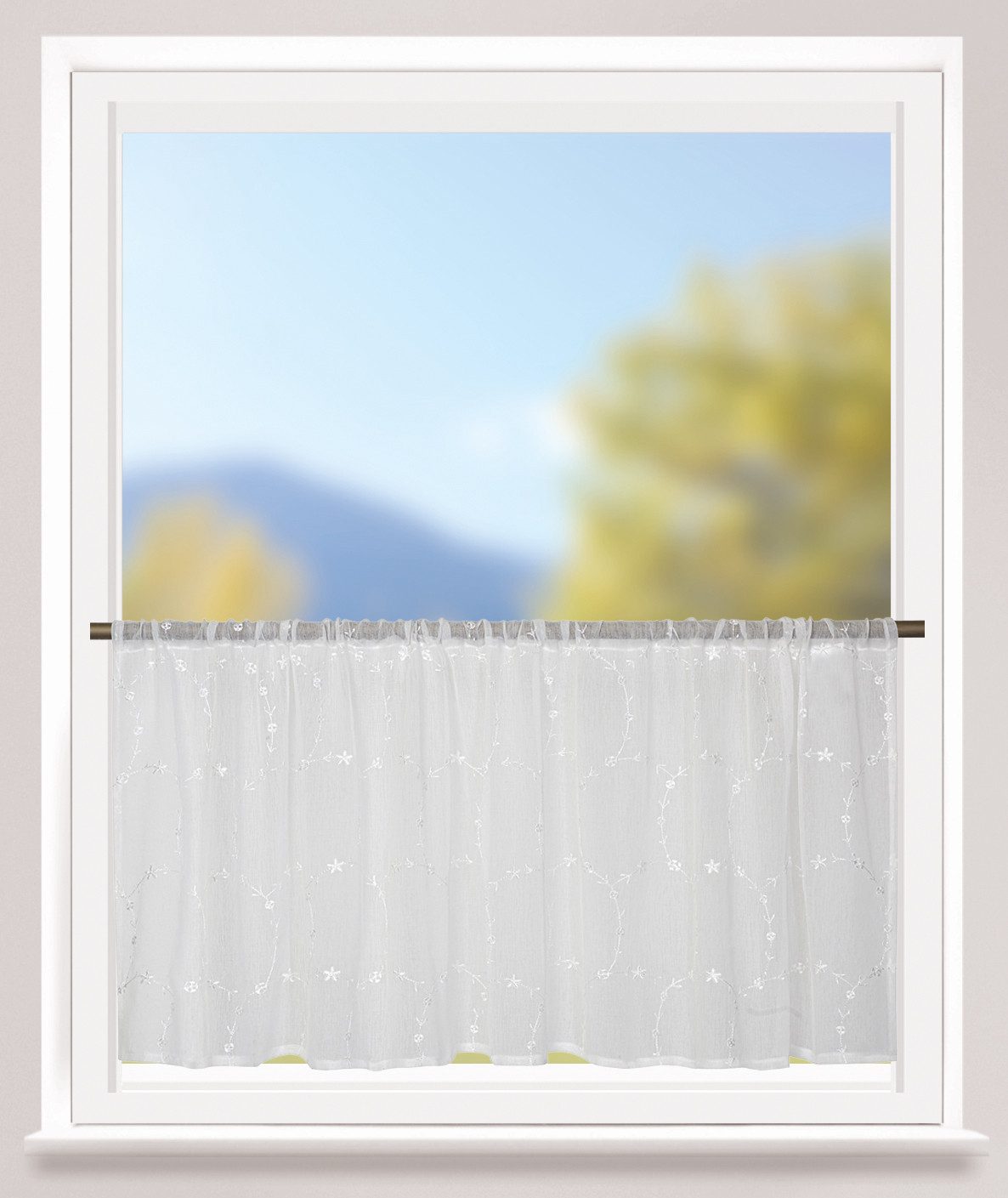 ELBERSDRUCKE Scheibengardine Bistrogardine mit Tunnel Elin weiß 48 x 135 cm (1 St), Stangendurchzug, halbtransparent, Polyester, einfarbig, floral, gestickt, Si – Bild 3 von 3