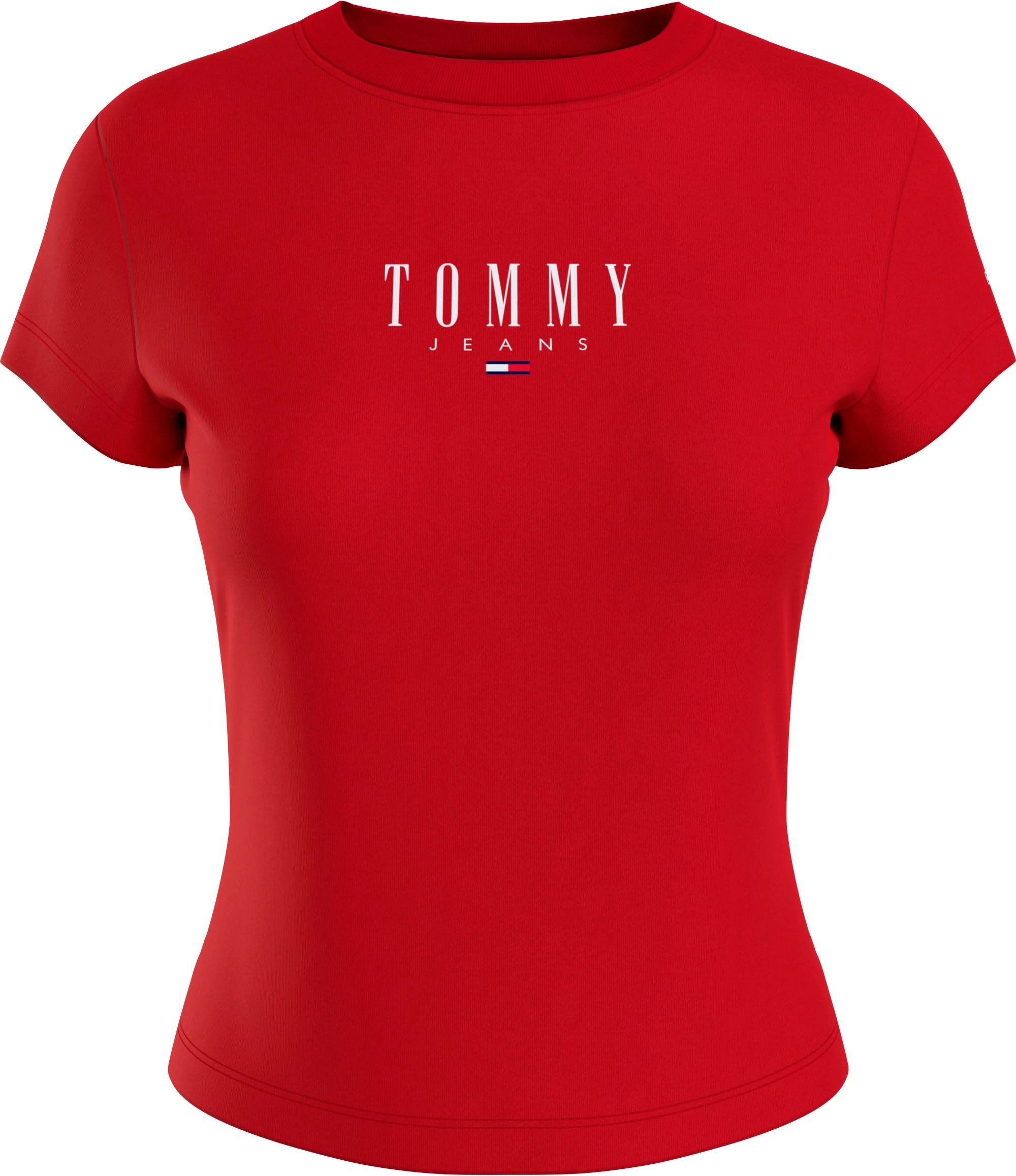 mit TJW LOGO 2 Logodruck und Deep-Crimson Jeans T-Shirt ESSENTIAL Tommy Logostickerei BBY