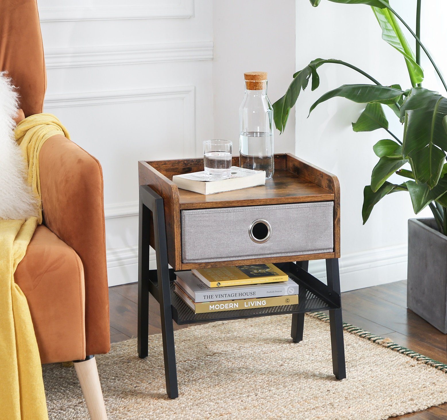 VASAGLE Nachttisch LET64X, Beistelltisch, Nachtschrank, Ablage mit herausnehmbarer Stoffschublade