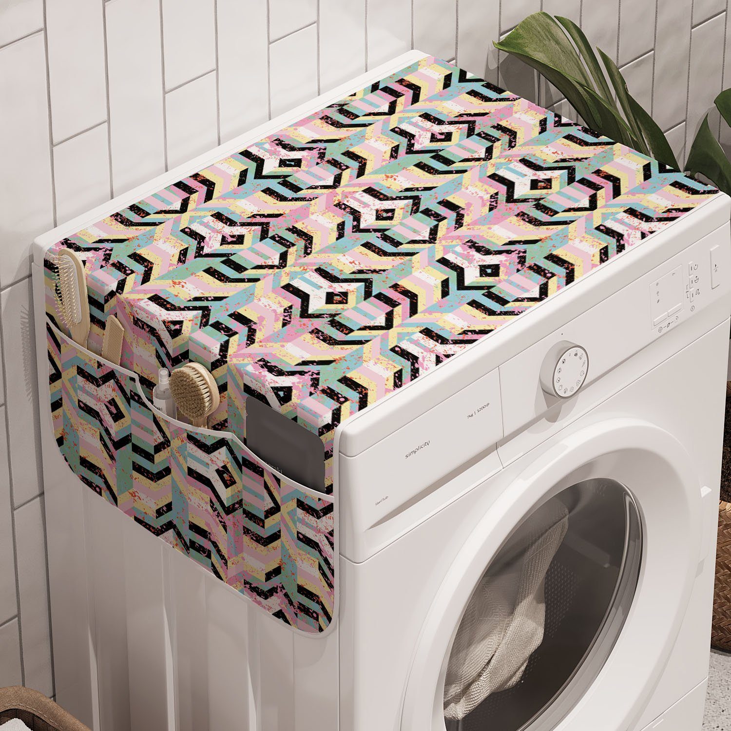 Abakuhaus Badorganizer Anti-Rutsch-Stoffabdeckung für Waschmaschine und Trockner, Kunst Schmutz-Art-Bold Stripes