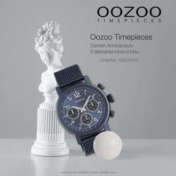 OOZOO Quarzuhr Oozoo Damen, Herren Armbanduhr blau, Damen, Herrenuhr rund, groß (ca. 45mm) Edelstahlarmband, Elegant-Style
