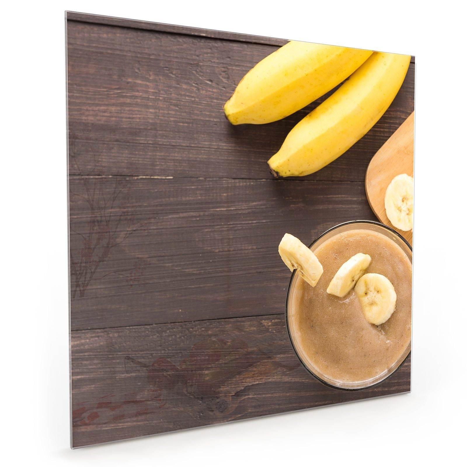 Küchenrückwand Bananen Küchenrückwand Spritzschutz Motiv aus mit Glas Smoothie Primedeco