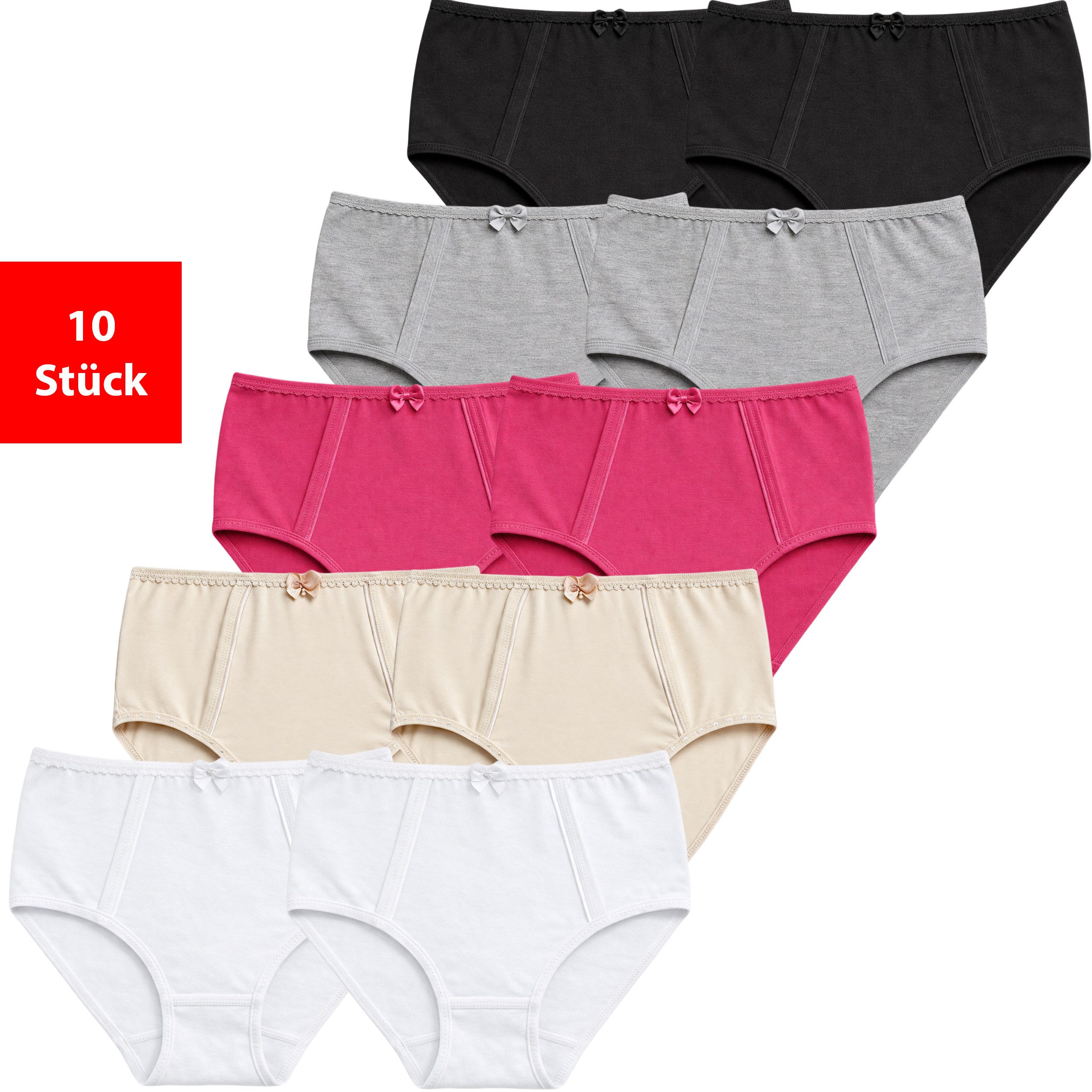 Fashionschmiede Taillenslip Taillenslip Damen Baumwolle Stretch 5er & 10er Pack Maxislip (Set, 10-St., 10er-Pack) Hoher Baumwollanteil, elastisch, weich & atmungsaktiv
