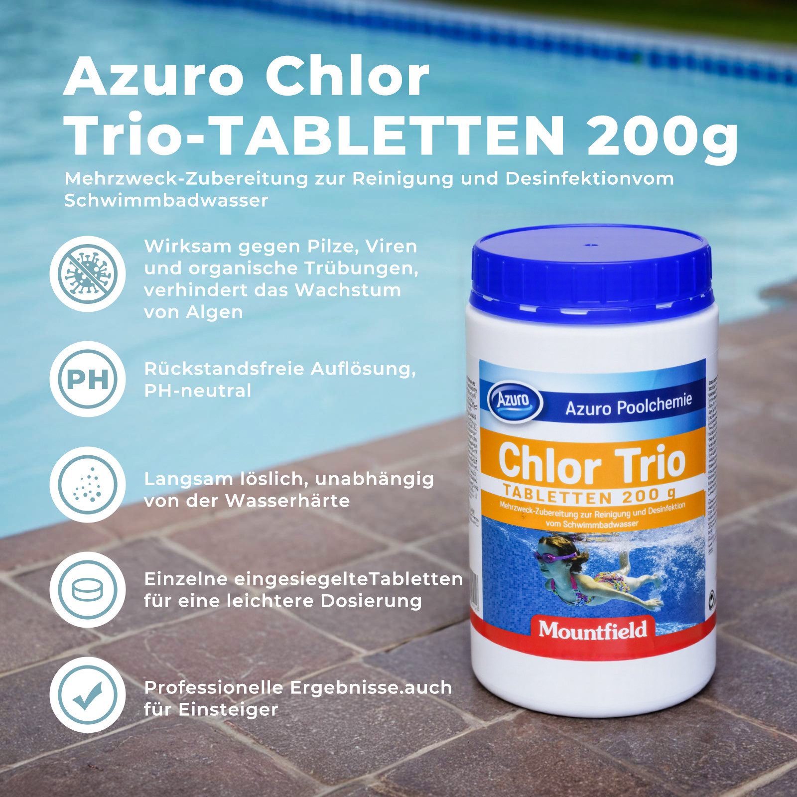 Azuro Chlortabletten Poolpflege Chlortabs 200g langsamlöslich, günstig online kaufen
