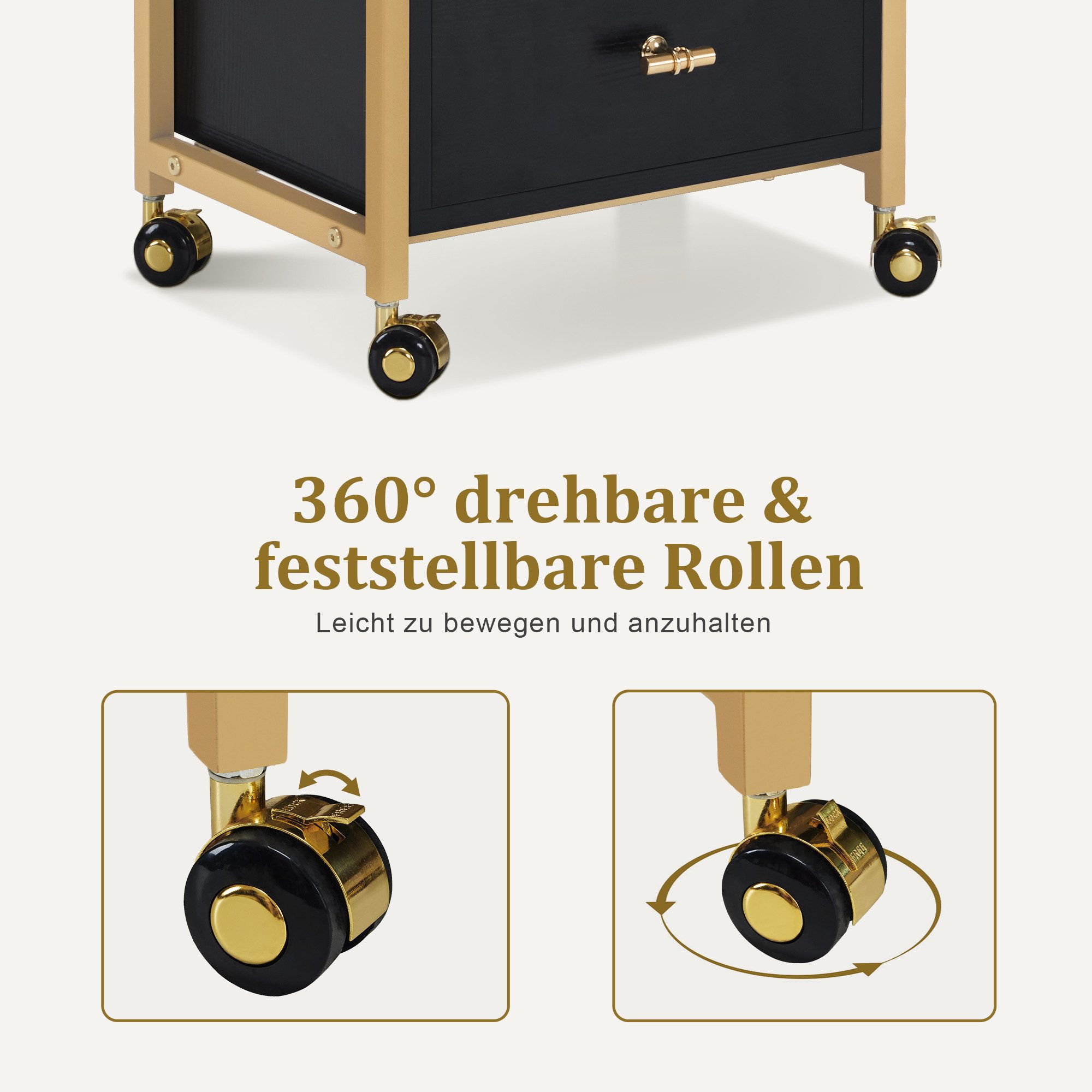 MCombo Servierwagen M MCombo Friseurwagen mit Rollen & 3 Schubladen, Servierwagen 0022, mit Rollen, 3 Schubladen, 2 Ablagen, Getränkehalter – Bild 4 von 5