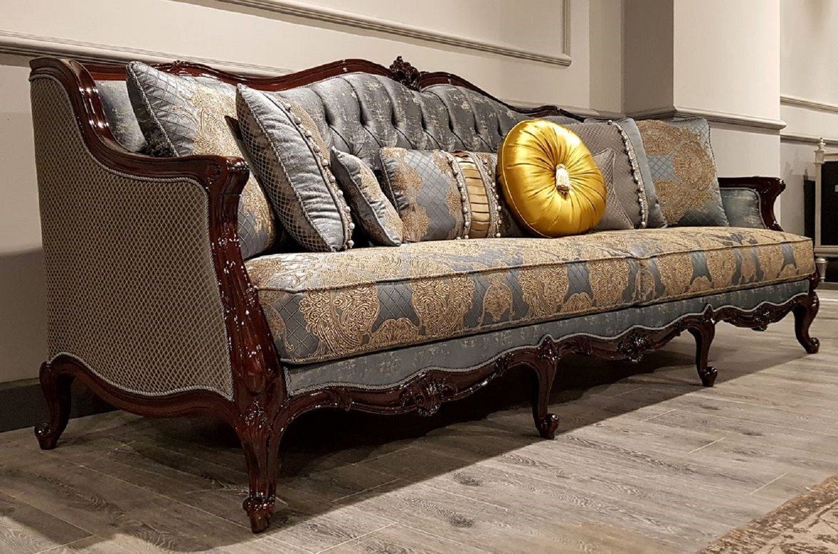 Möbel Padrino - Muster Silber Barock Sofa / Prunkvolles mit Dunkelbraun elegantem Barock Casa Sofa Luxus Beige - Wohnzimmer / Sofa