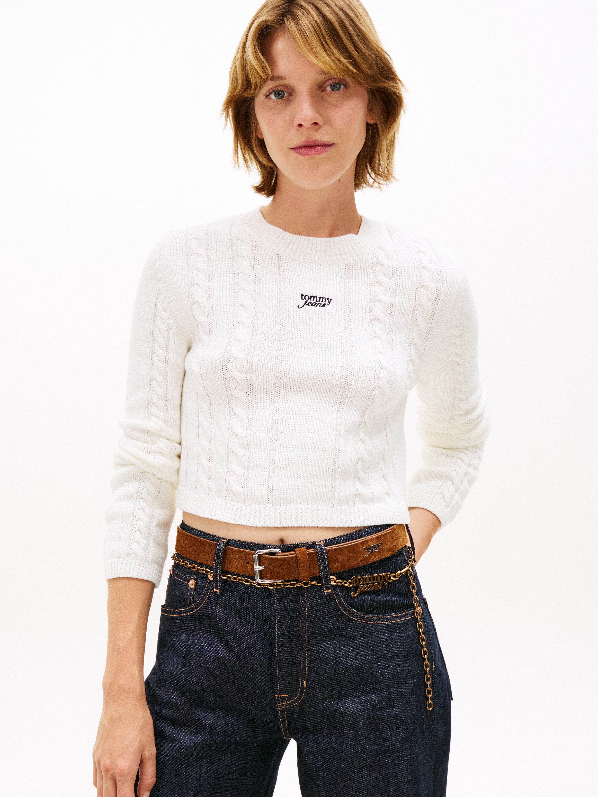 Tommy Jeans Strickpullover TJW CABLE SCRIPT SWEATER mit Zopfmuster günstig online kaufen