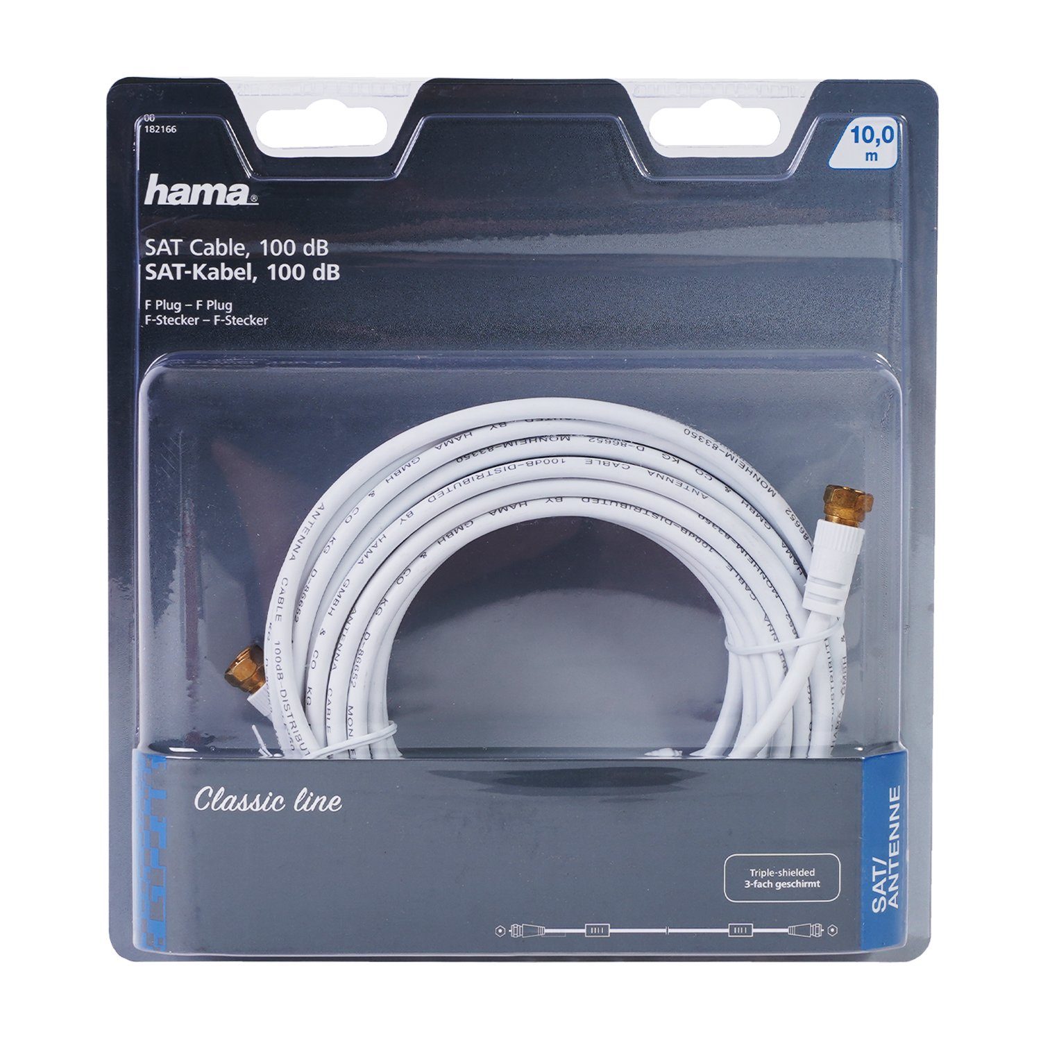 Hama 10m Sat-Kabel 100dB 4K HD TV Antennen-Kabel Video-Kabel, F-Stecker, Kein (1000 cm), 10m für TV 4K UHD HD HDR DVB-S2 Koax-Kabel Koaxial-Kabel mit F-Stecker