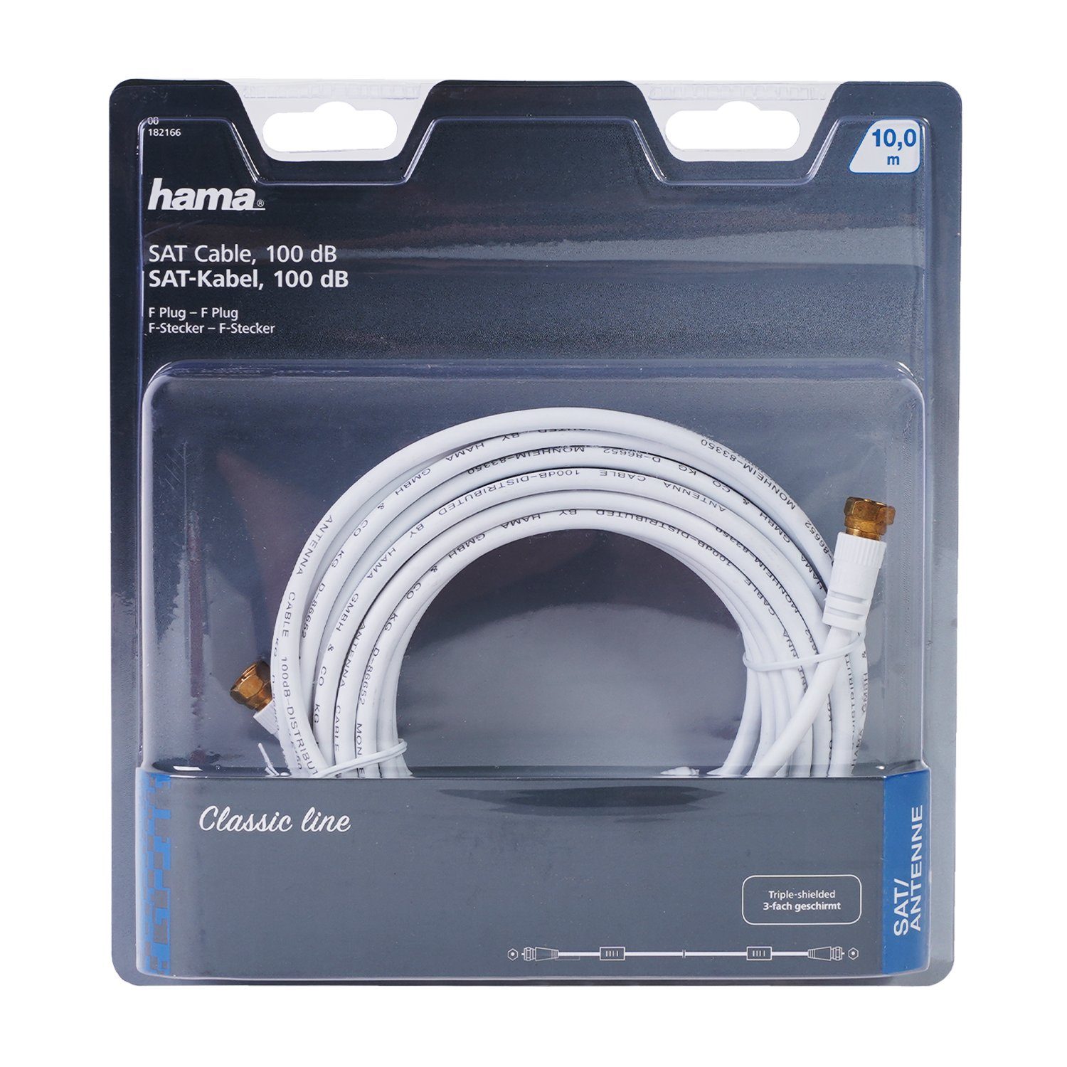 Hama 10m Sat-Kabel 100dB 4K HD TV Antennen-Kabel Video-Kabel, F-Stecker, (1000 cm), 10m für TV 4K UHD HD HDR DVB-S2 Koax-Kabel Koaxial-Kabel mit F-Stecker