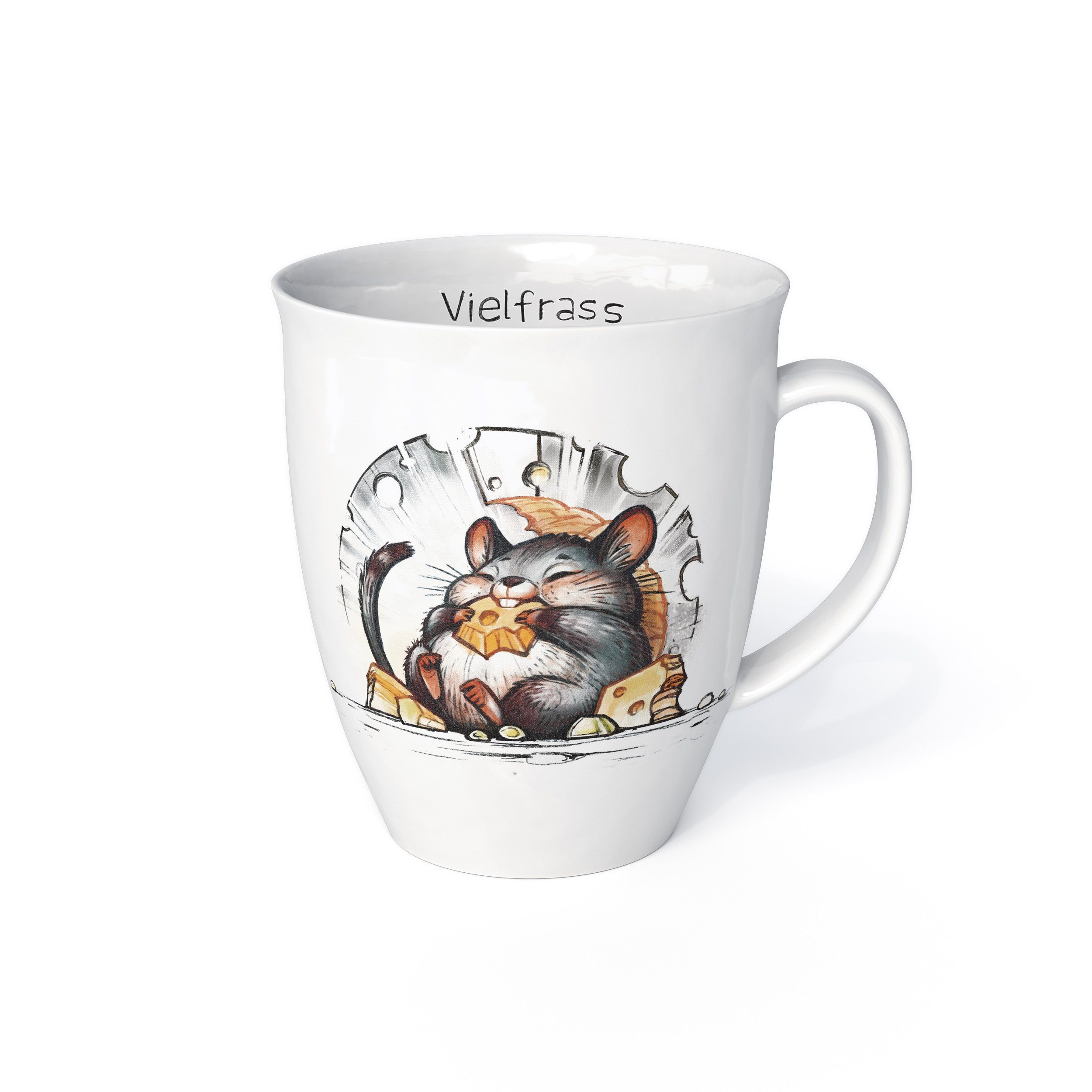 L.E.R.D.93 Becher Kaffeebecher mit Motiv, Porzellan, Tasse für Kaffee Tee mit Motiv Maus Vielfraß