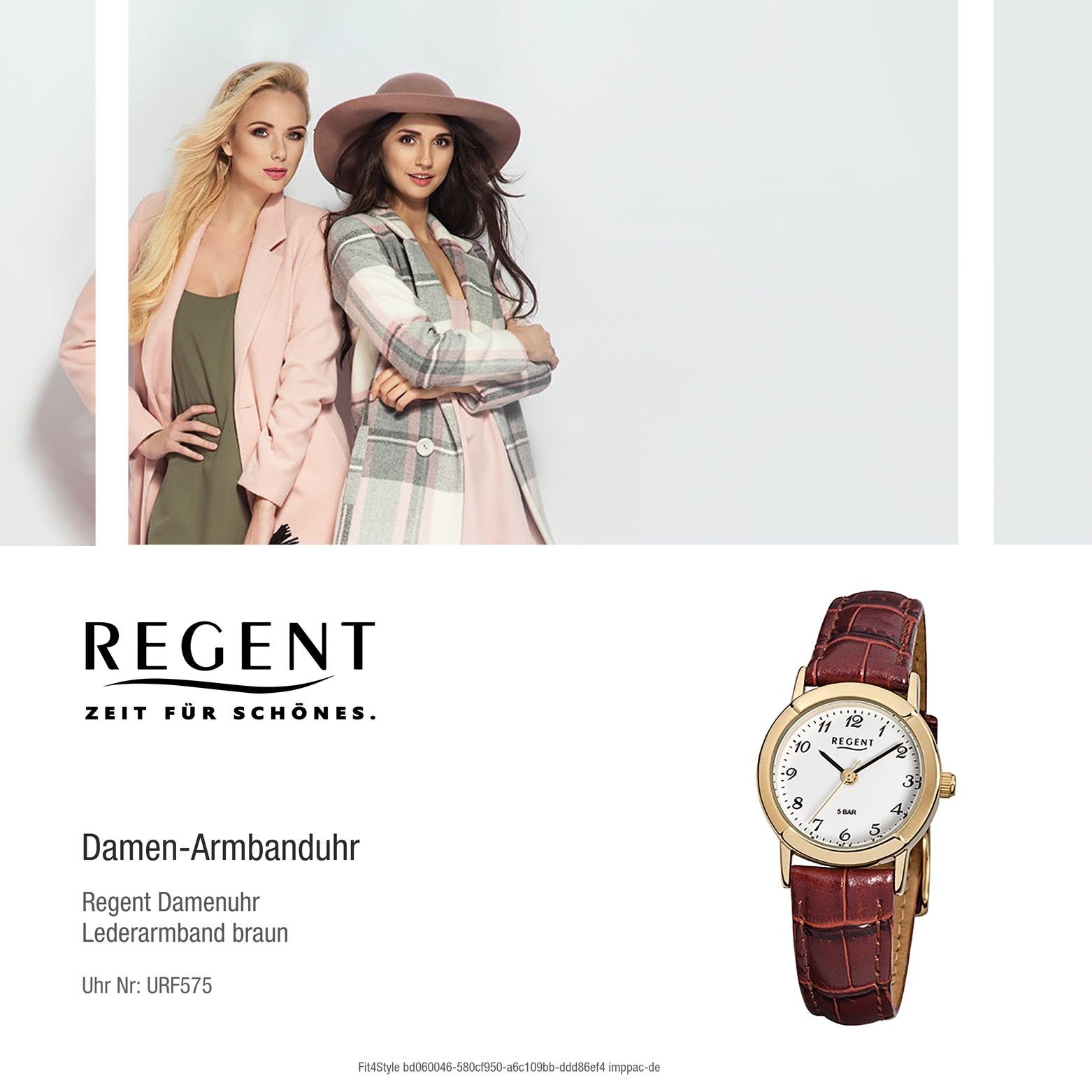 Damen (ca. klein Analog Quarzuhr rund, F-575, braun Armbanduhr Regent 25mm), Lederarmband Regent Damen-Armbanduhr