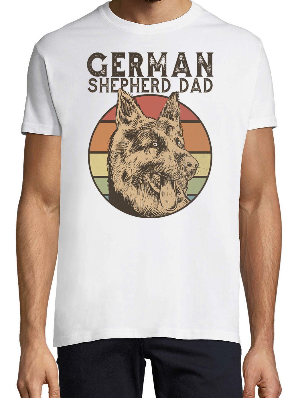 T-Shirt German Trendigem Shirt Schäferhund Shepherd Dad Youth Frontdruck Herren Weiss mit Designz