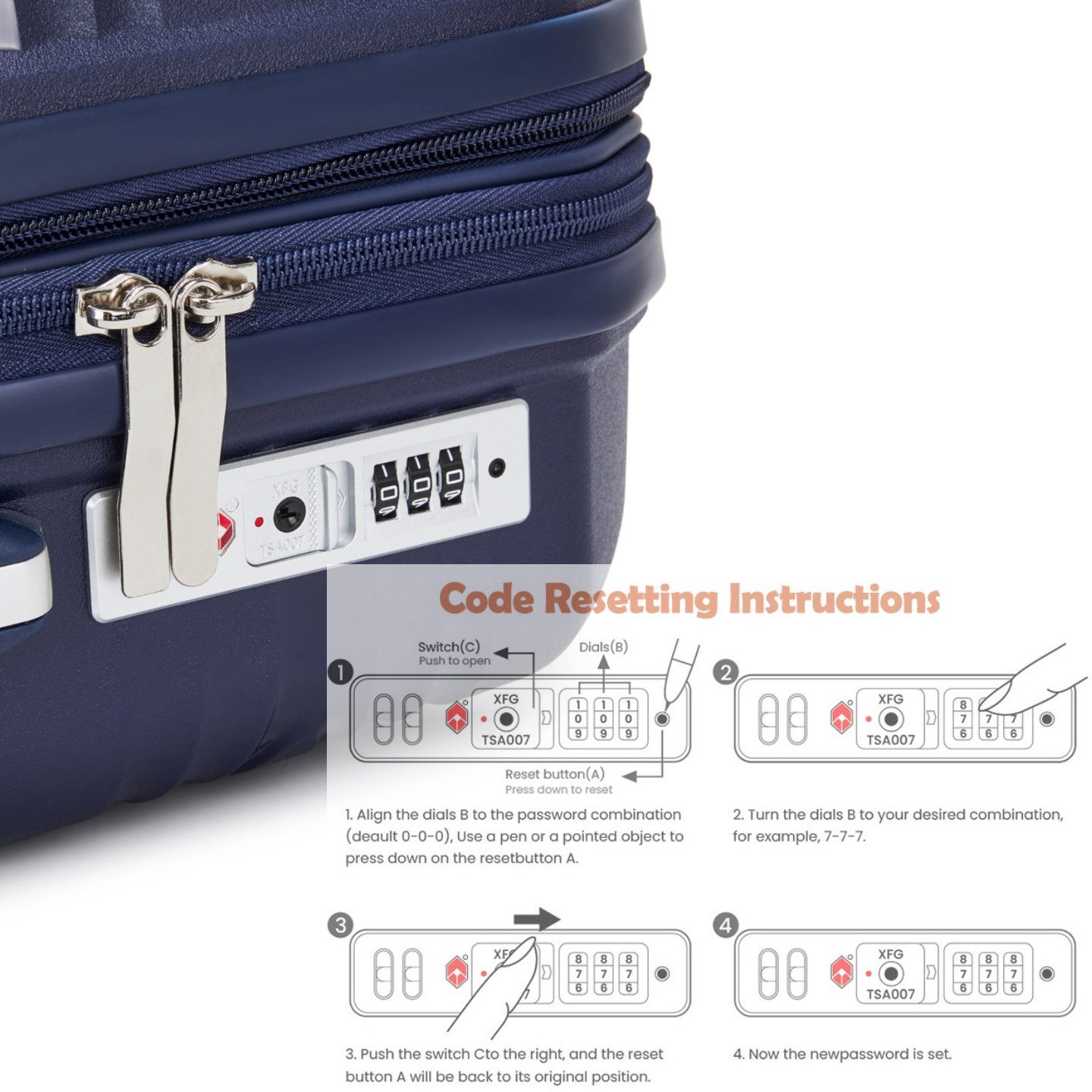 Super Solu Hartschalen-Trolley XL 74cm Polypropylen Koffer, Reisekoffer Erweiterbar Hartschale, 4 Rollen, 360° drehbar, Marineblau, leicht & robust, TSA, 28 Zoll