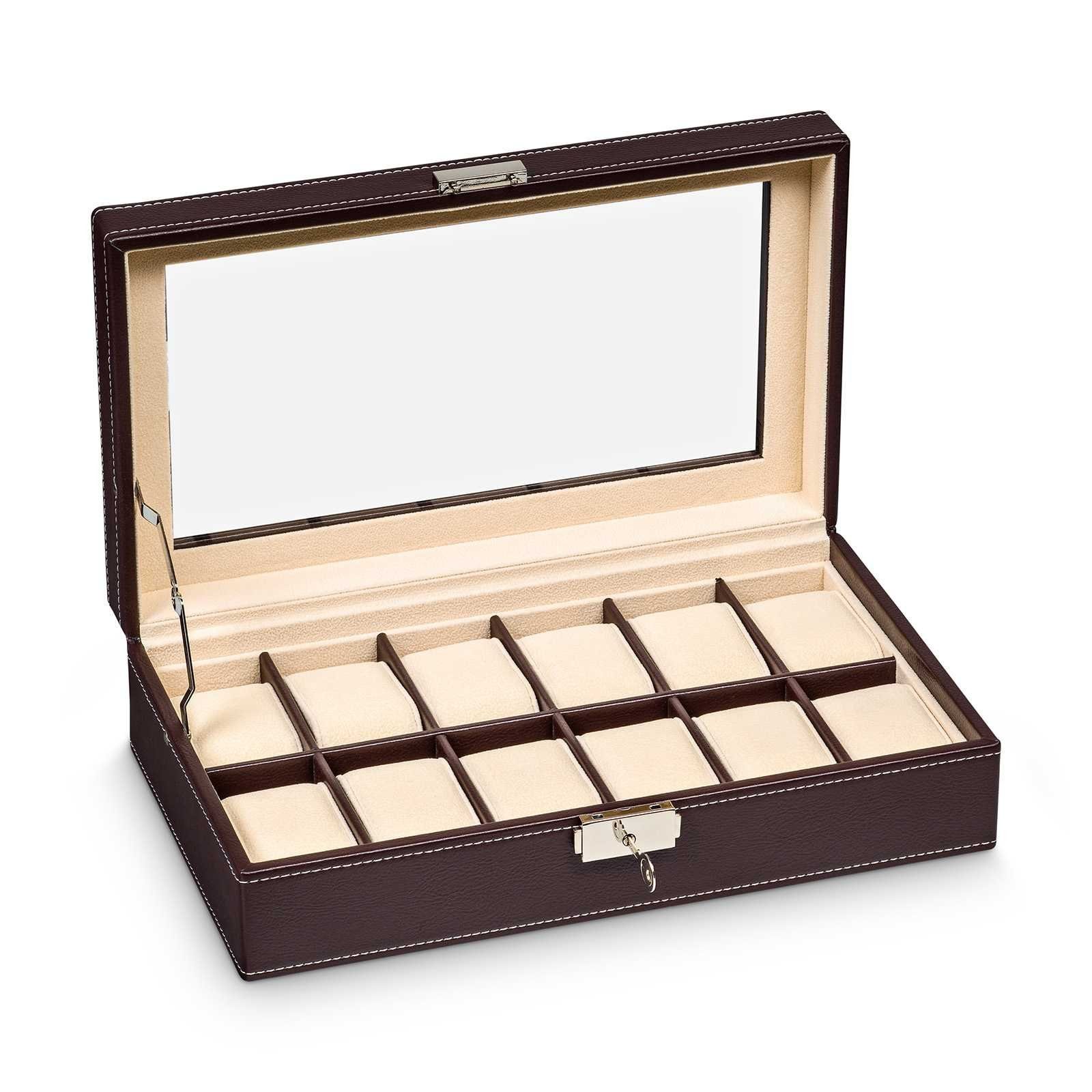 Hermann Jäckle Uhrenbox Crailsheim – für 12 Uhren, Lederimitat, braun (1098-DBR)