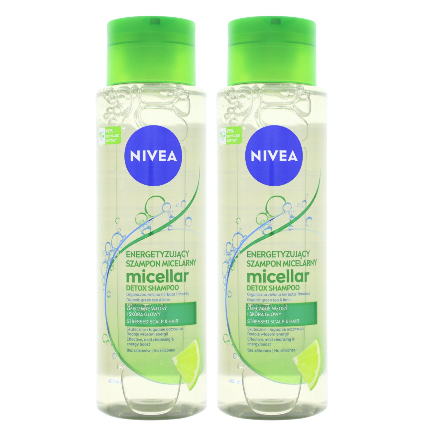 Beiersdorf AG/GB Deutschland Vertrieb Haarshampoo 2 x NIVEA Micellar Detox Shampoo mit Bio Grüntee & Limette je 400ml fü