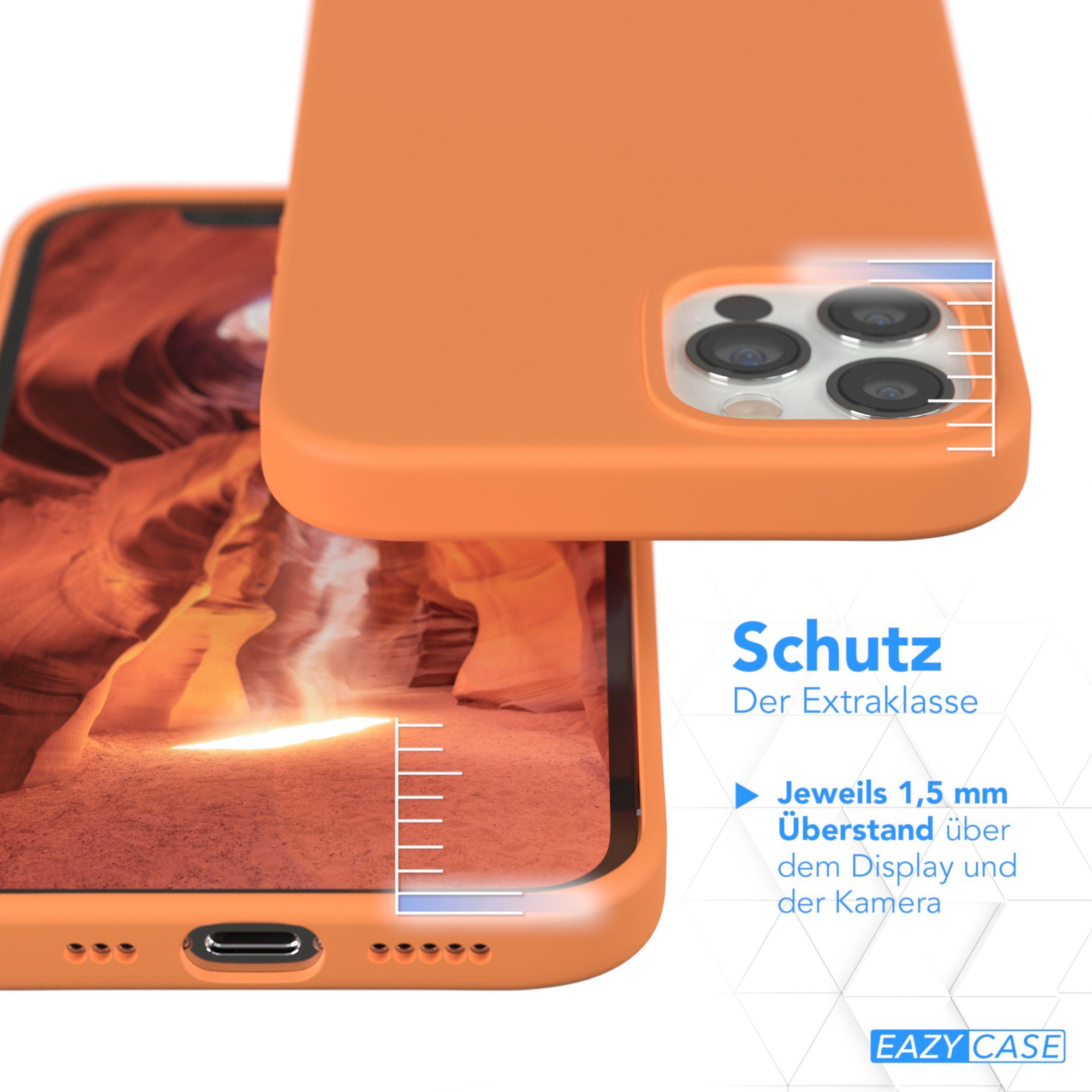 EAZY CASE Handyhülle Premium Silikon Case für iPhone 12 / iPhone 12 Pro 6,1 Zoll, Case stoßfest Smart Slimcover mit Displayschutz Back Cover Etui Orange