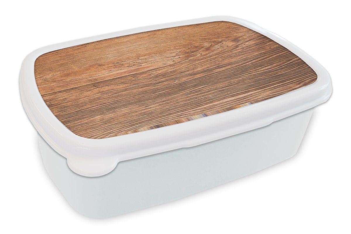 MuchoWow Lunchbox Die Holzstruktur eines Brettes, Kunststoff, (2-tlg), Brotbox für Kinder und Erwachsene, Brotdose, für Jungs und Mädchen weiß