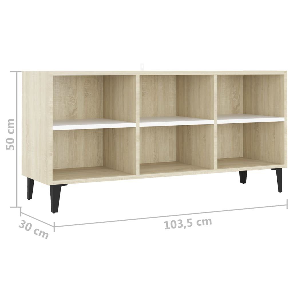 mit cm furnicato Metallbeinen Sonoma-Eiche Weiß 103,5x30x50 TV-Schrank