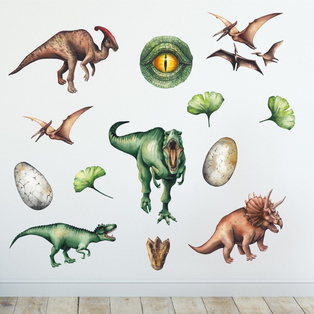 Sunnywall Wandtattoo Dinosaurier real T-Rex - Wandtattoo Kinderzimmer Aufkleber (6 St), konturgeschnitten