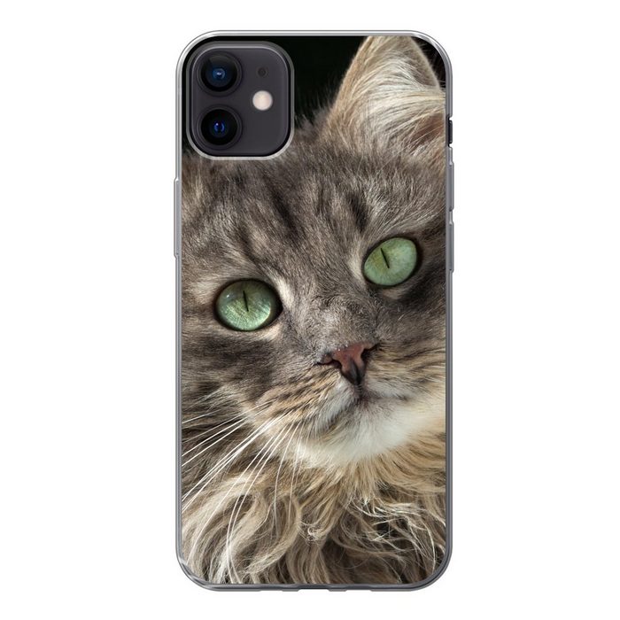 MuchoWow Handyhülle Katze mit grünen Augen Handyhülle Apple iPhone 12 Mini Smartphone-Bumper Print Handy