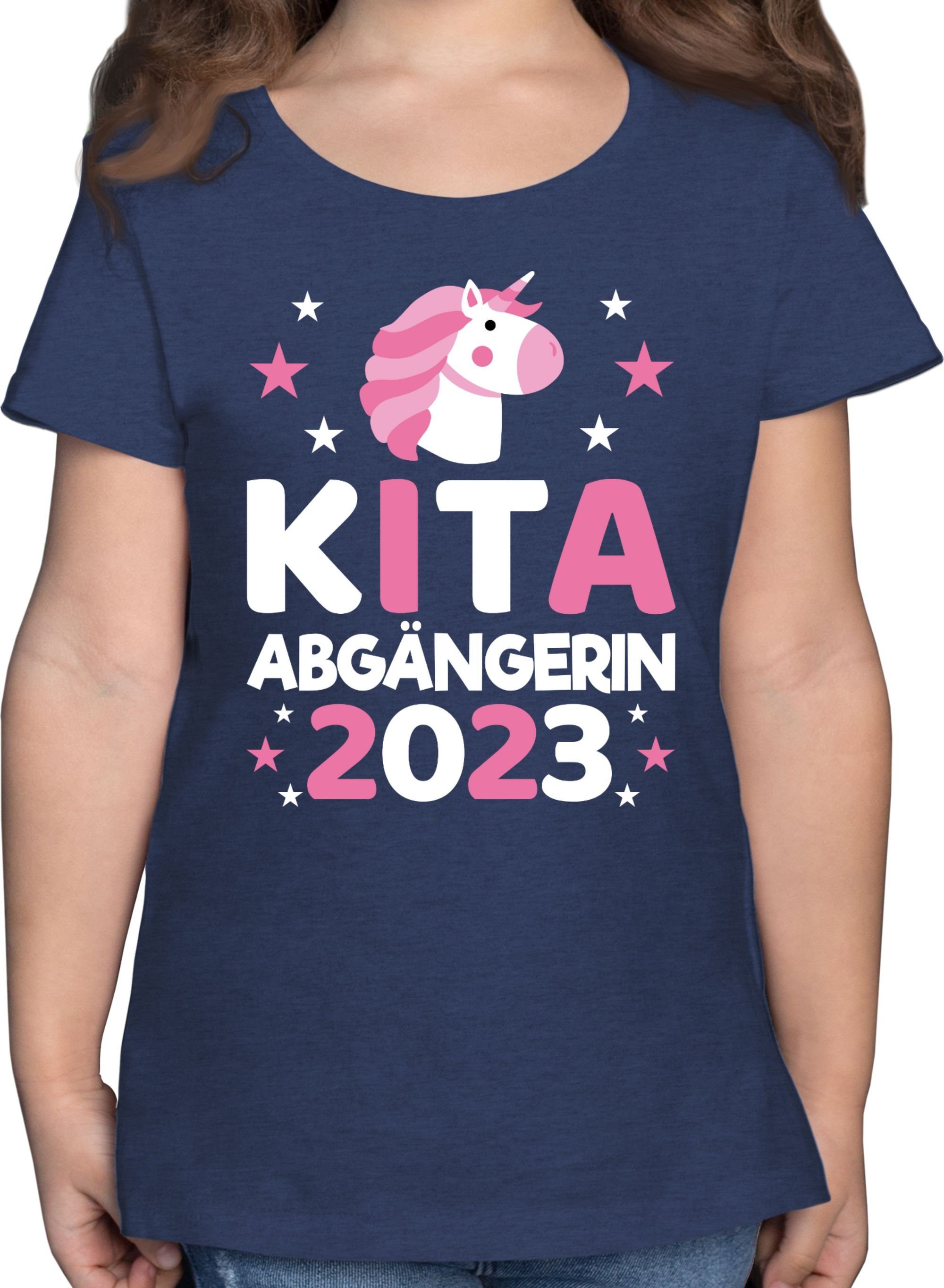 Kita 1 Dunkelblau T-Shirt Meliert Abgängerin 2023 Shirtracer Einhorn Mädchen Einschulung