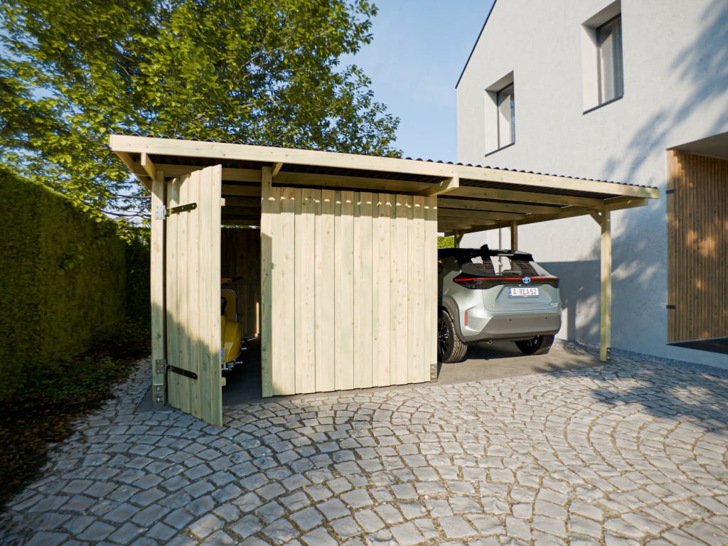 Woodtex Gartenhaus WOODTEX Carport, BxT: 595x495 cm, Geräteschuppen aus Holz mit Flachdach, wetterfest & imprägniert