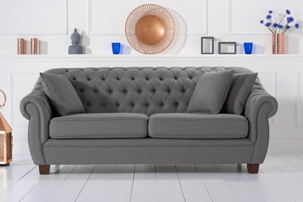 JVmoebel Sofa Grauer Chesterfield Dreisitzer luxus Polstermöbel Couch Design, Made in Europe
