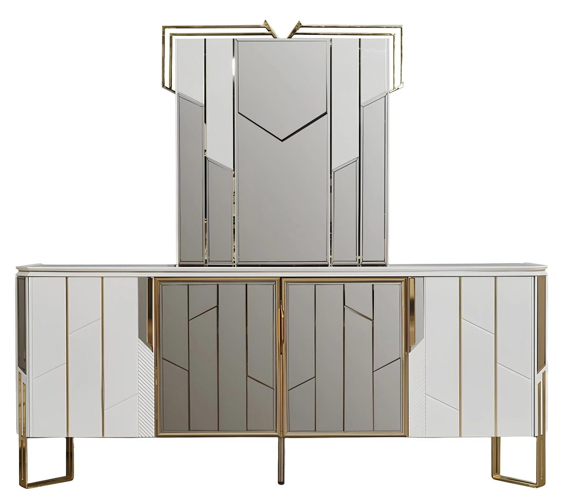 Xlmoebel Sideboard Elegantes weißes Holzsideboard mit integriertem Spiegel und Stauraum (Sideboard mit Spiegel, 2 St., Set Sideboard + Spiegel), Hergestellt in Europa