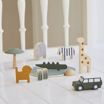 Flexa Spielfigur Safari-Tiere und Jeep aus Holz