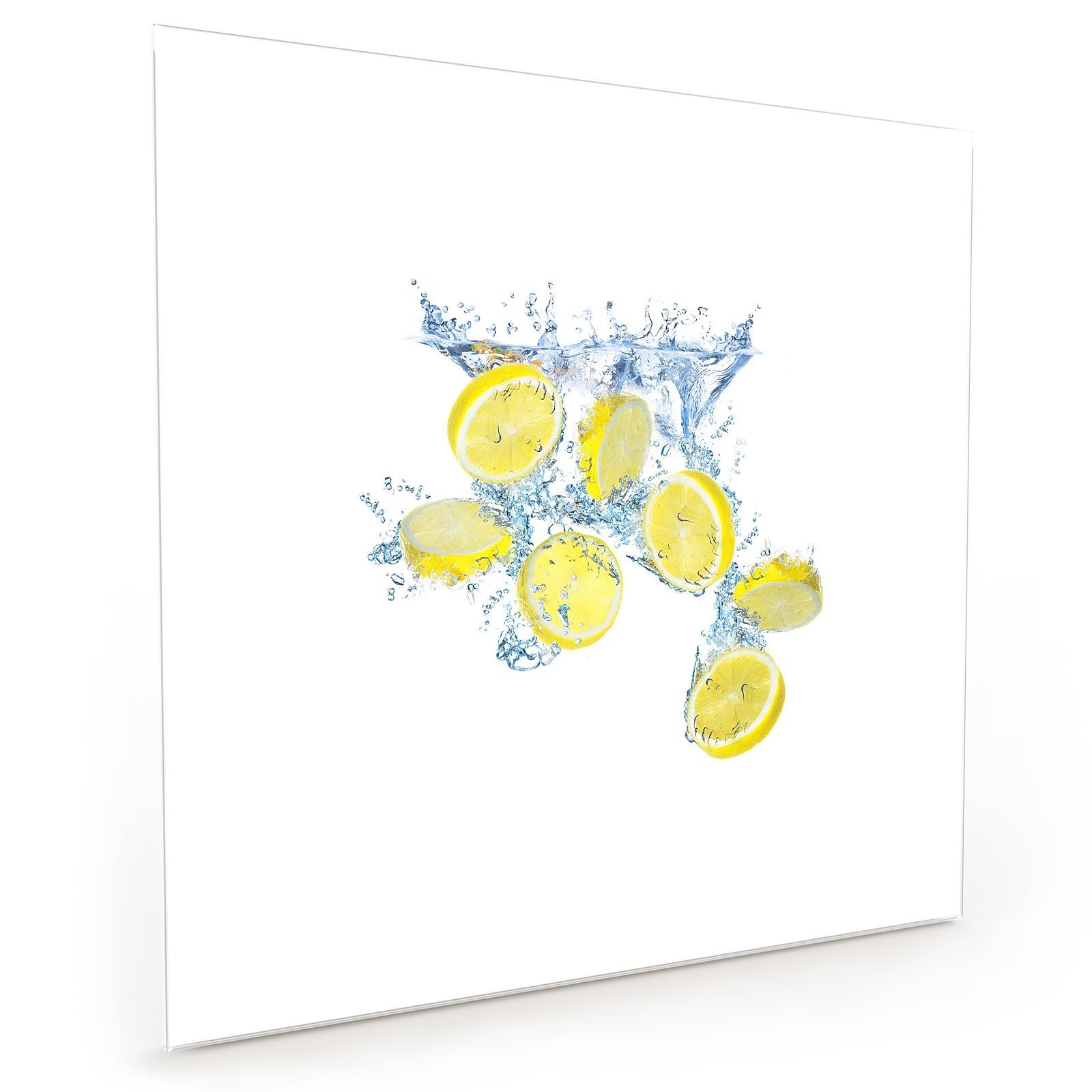 Primedeco Küchenrückwand Küchenrückwand Spritzschutz Glas mit Motiv Zitronen auf Wasser